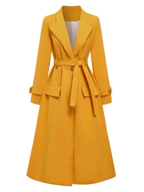 Mango Yellow 1930s Solid Lapel Long Coat