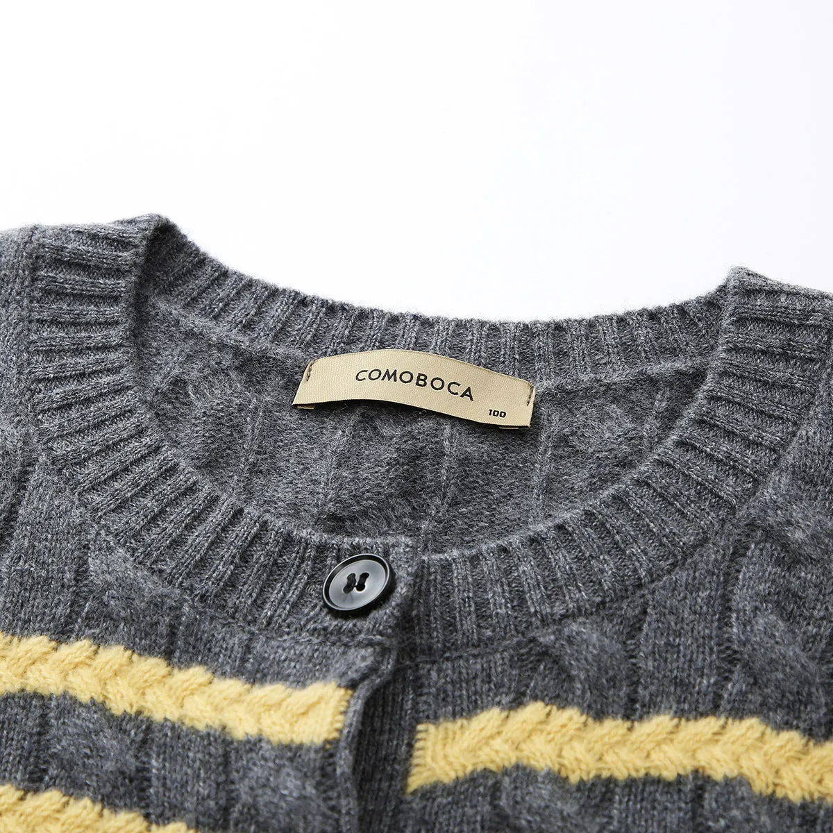 100% Wool Striped Cable Knit Button Up Cardigan