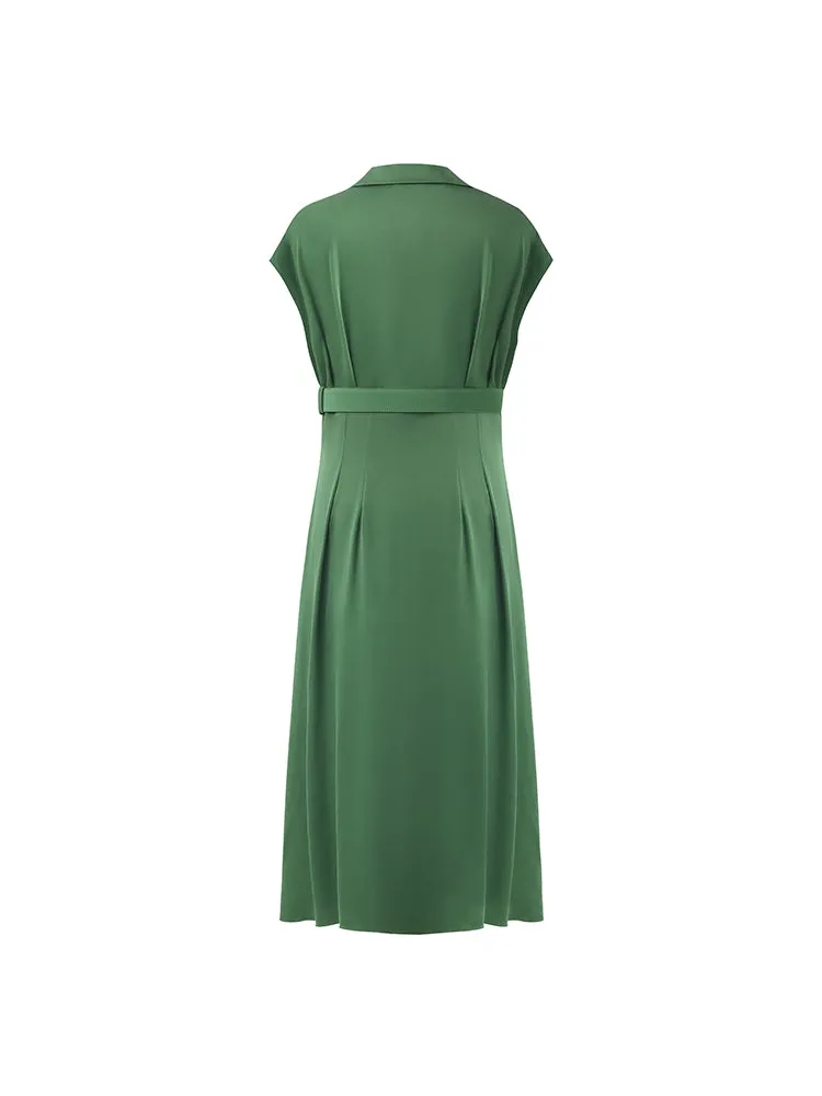 22 Momme Mulberry Silk Lapel Women Midi Dress With Belt