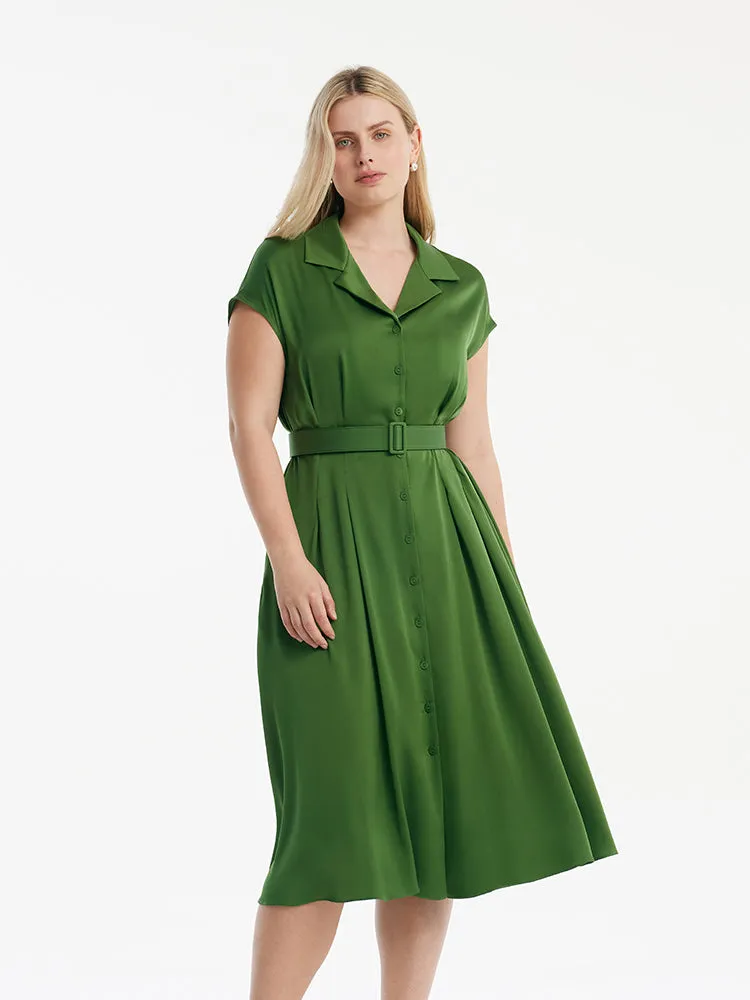 22 Momme Mulberry Silk Lapel Women Midi Dress With Belt