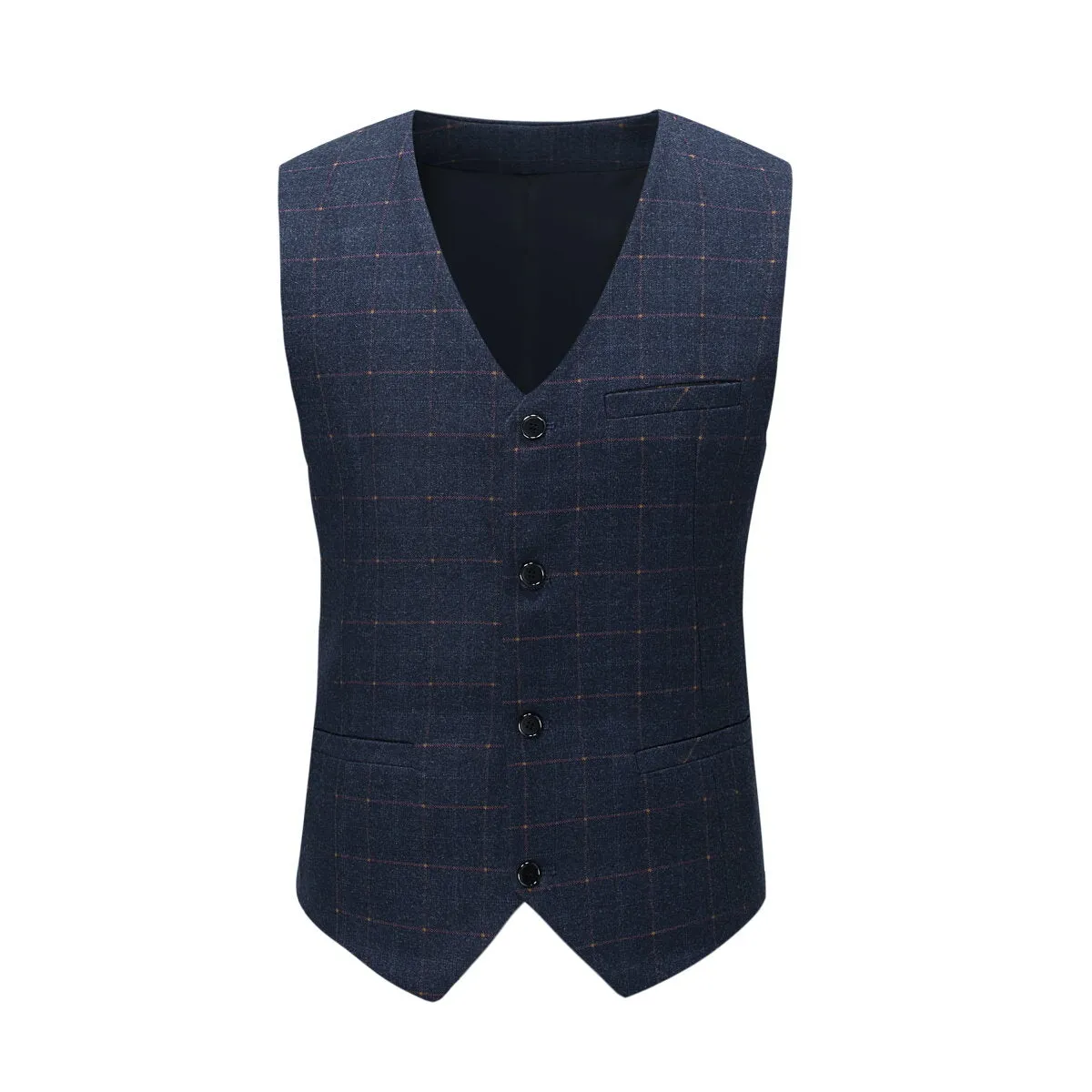 3-Piece Slim Fit Double Breasted Suit Plaid Navy Suit