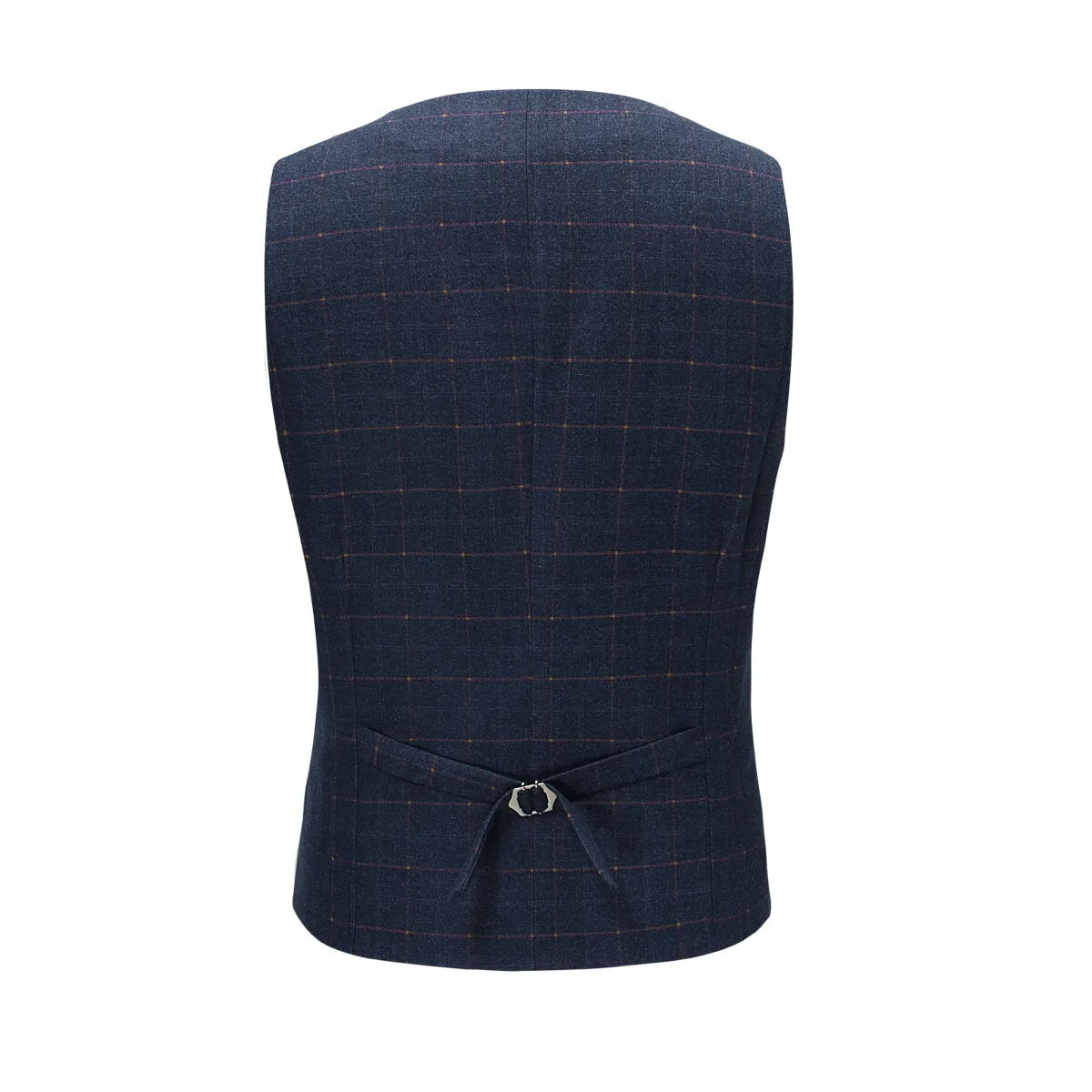 3-Piece Slim Fit Double Breasted Suit Plaid Navy Suit