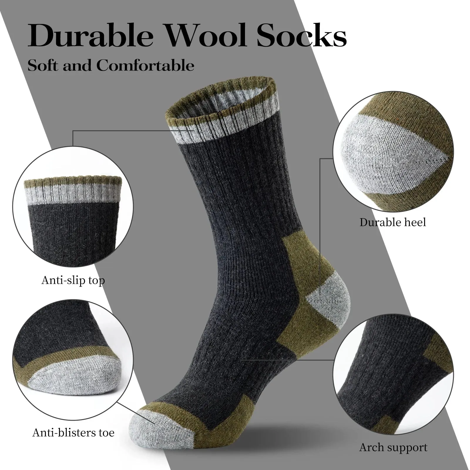 5 Pairs Merino Wool Warm Socks for Men