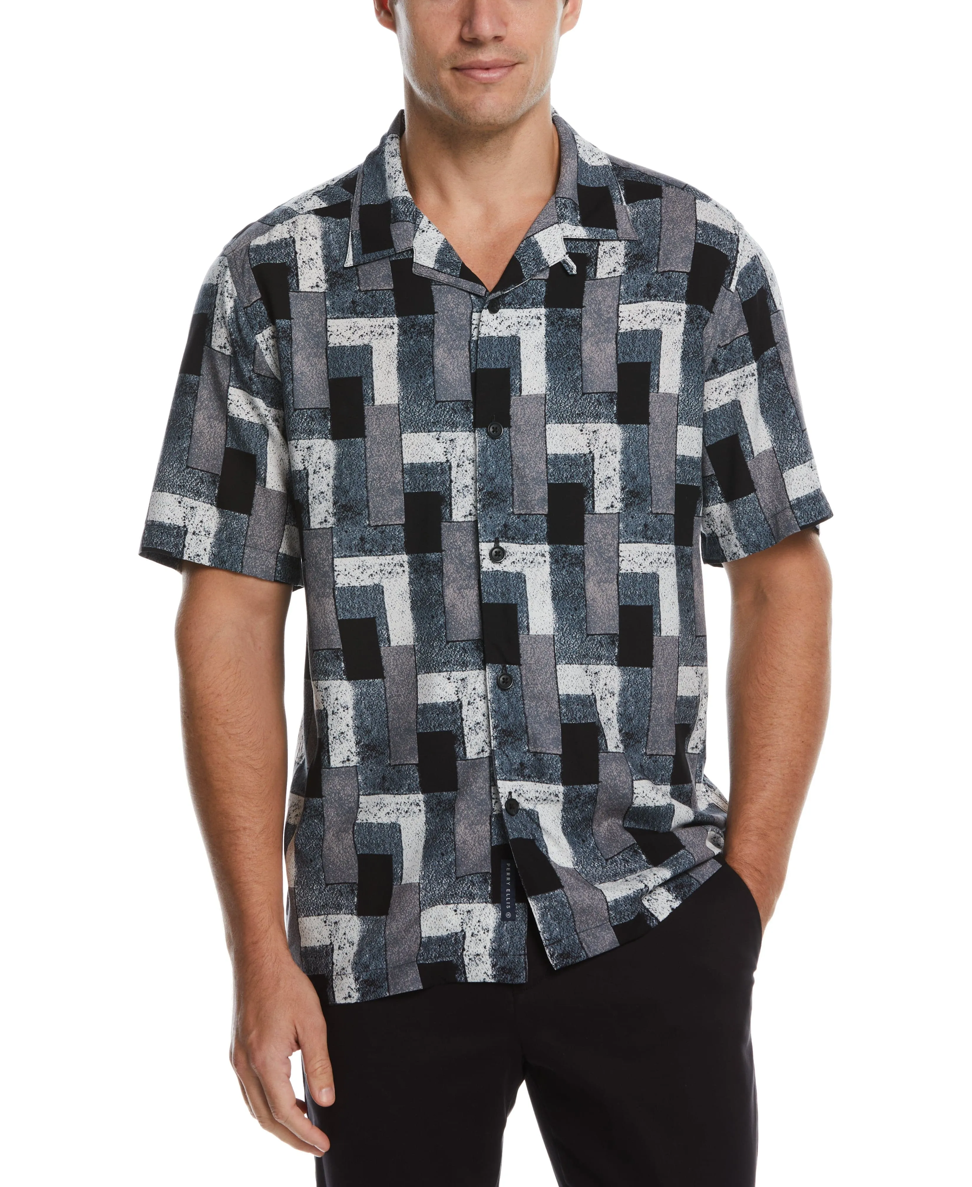 Abstract Block Print Soft Camp Shirt