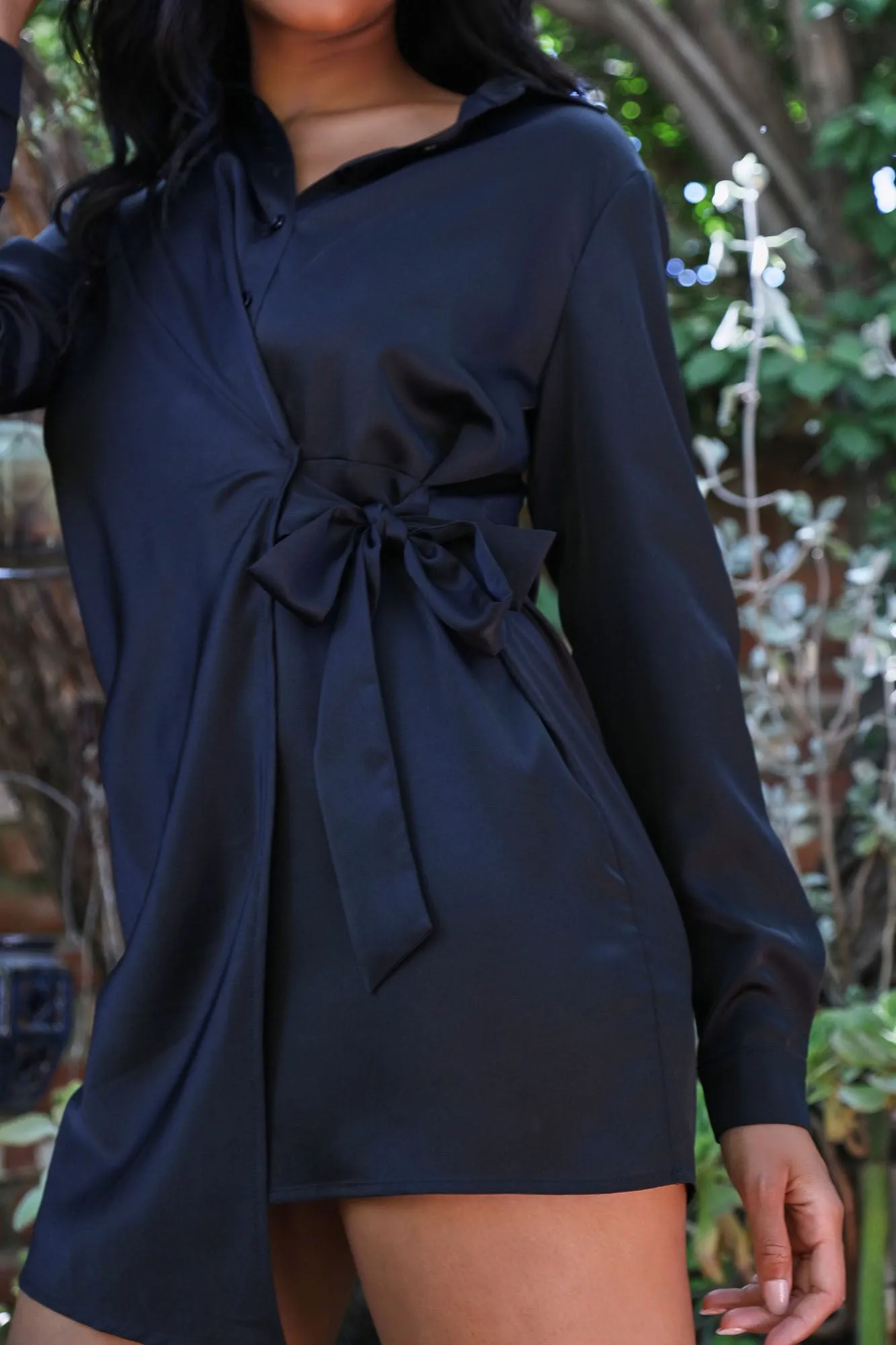 Ali Satin Shirt Dress - Black