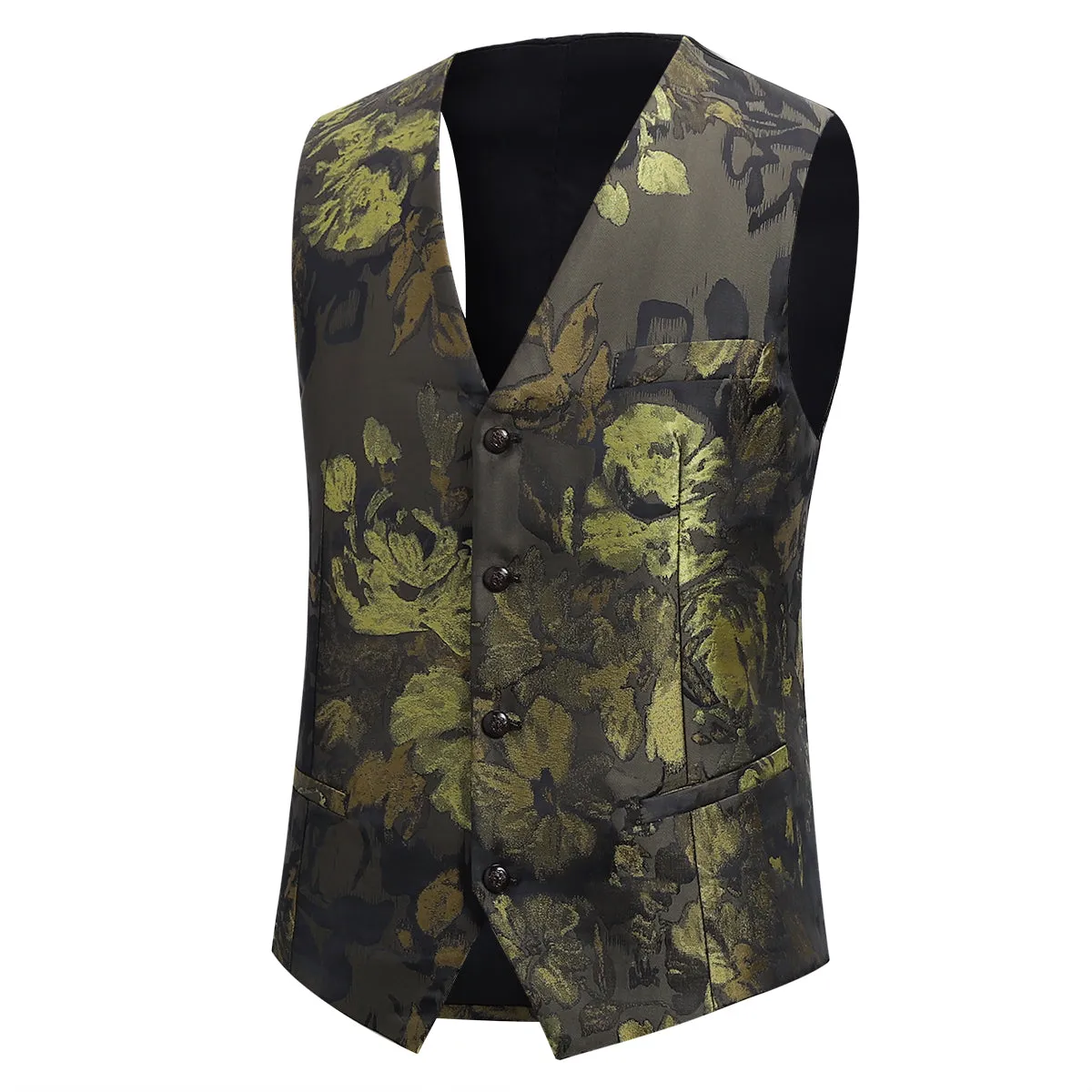 Allover Floral Print Suit 3-Piece Olive Suit