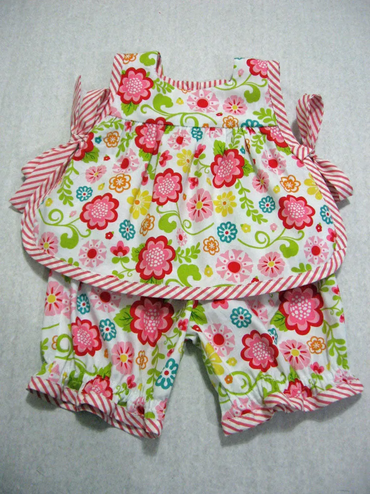 Baby girl pdf sewing pattern ISABELLE BABY SET, top & pants set for baby girls sizes 3 months to 4 years.