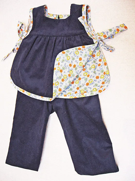 Baby girl pdf sewing pattern ISABELLE BABY SET, top & pants set for baby girls sizes 3 months to 4 years.