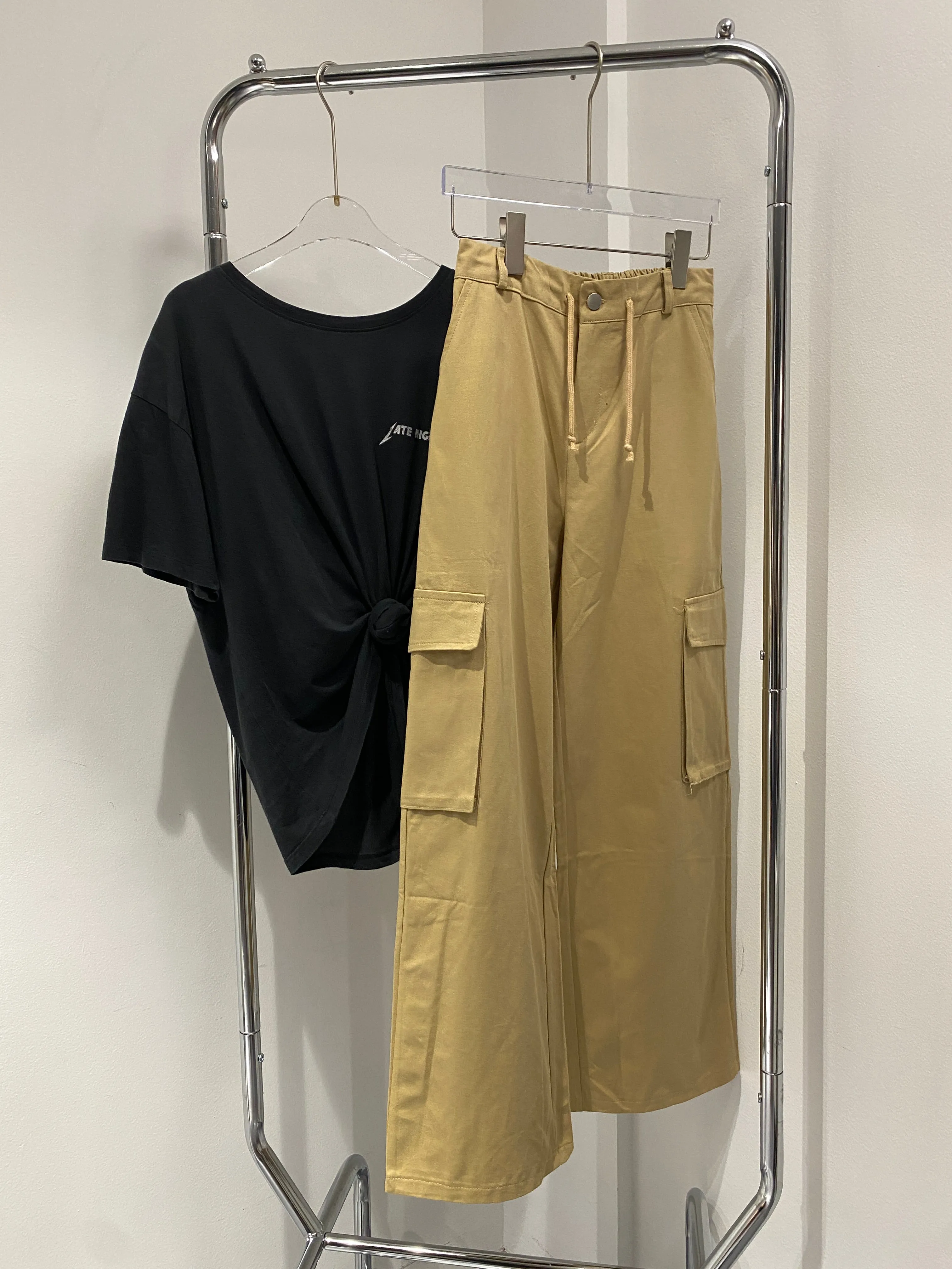 Baggy Fit Wide Leg Trousers - Latte