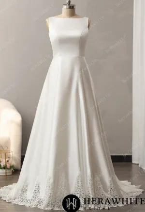 Bateau Neckline A-line Wedding Gown with Cutout Train