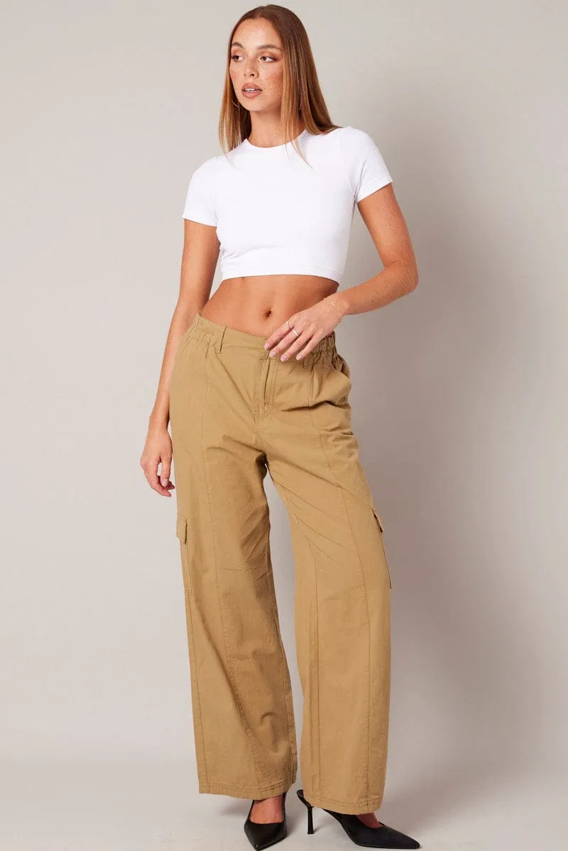 Beige Cargo Pants Mid Rise