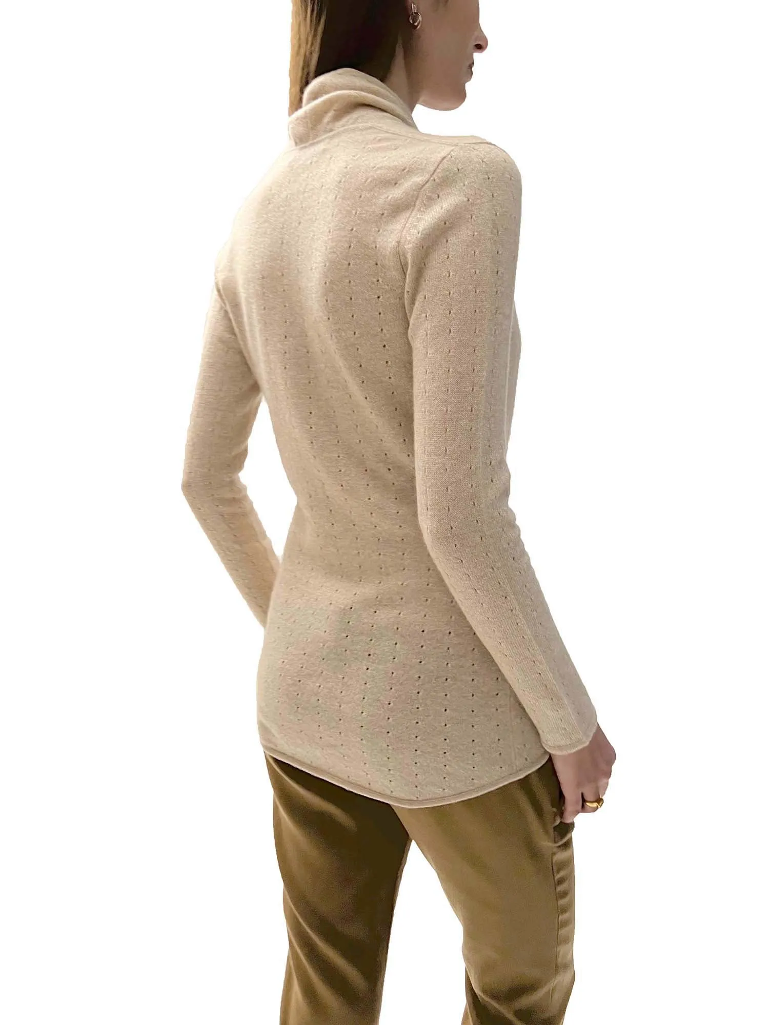 Beige Cashmere Cardigan - Pointelle