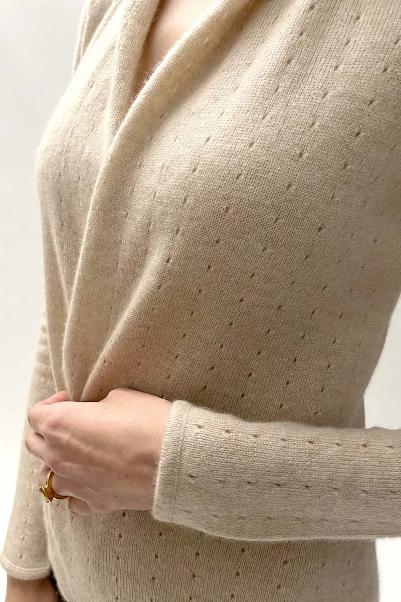 Beige Cashmere Cardigan - Pointelle