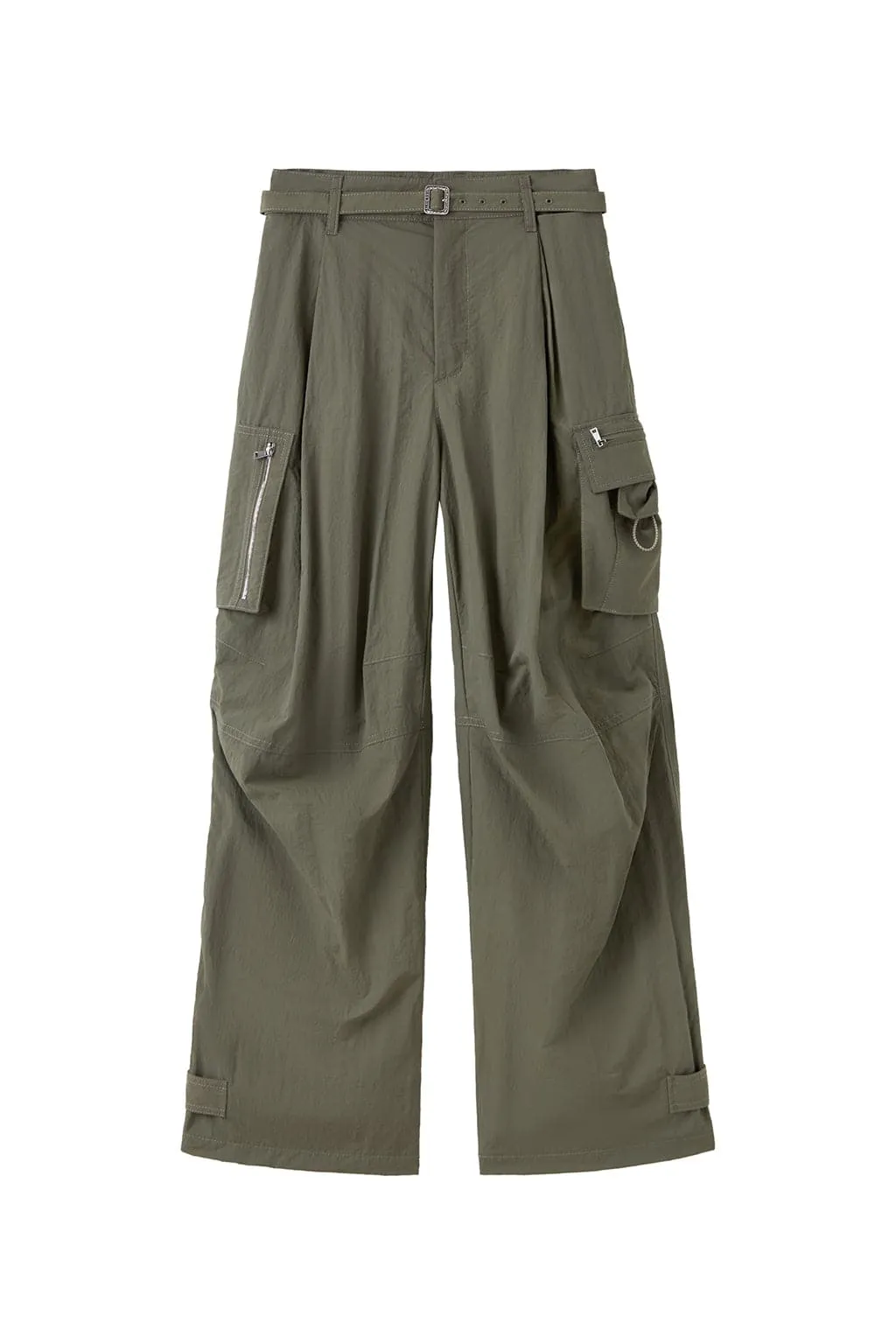 Belted Loose-Fitting Pleated Cargo Pants