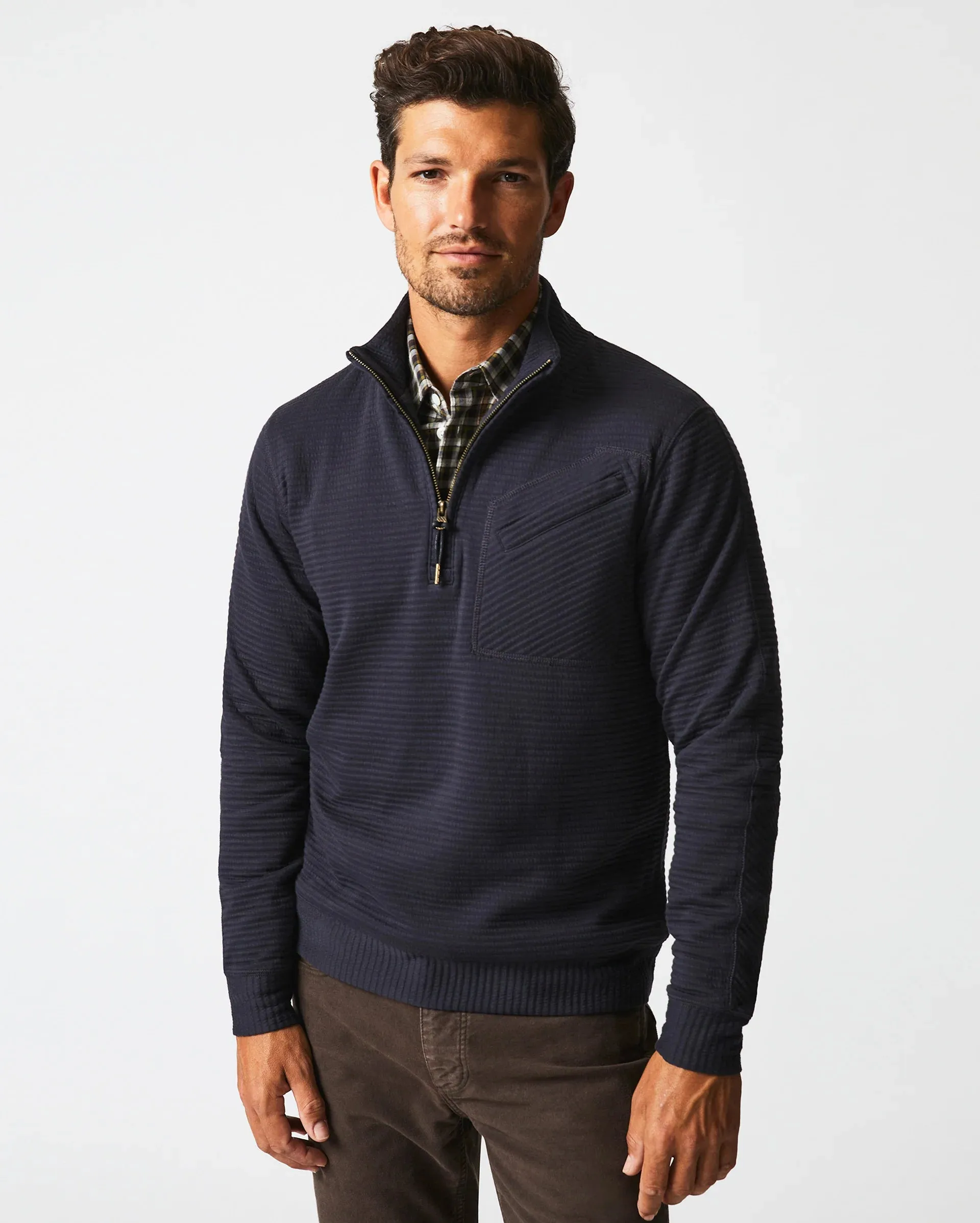 Billy Reid Quilted Quarter-Zip Mock Neck Sweater