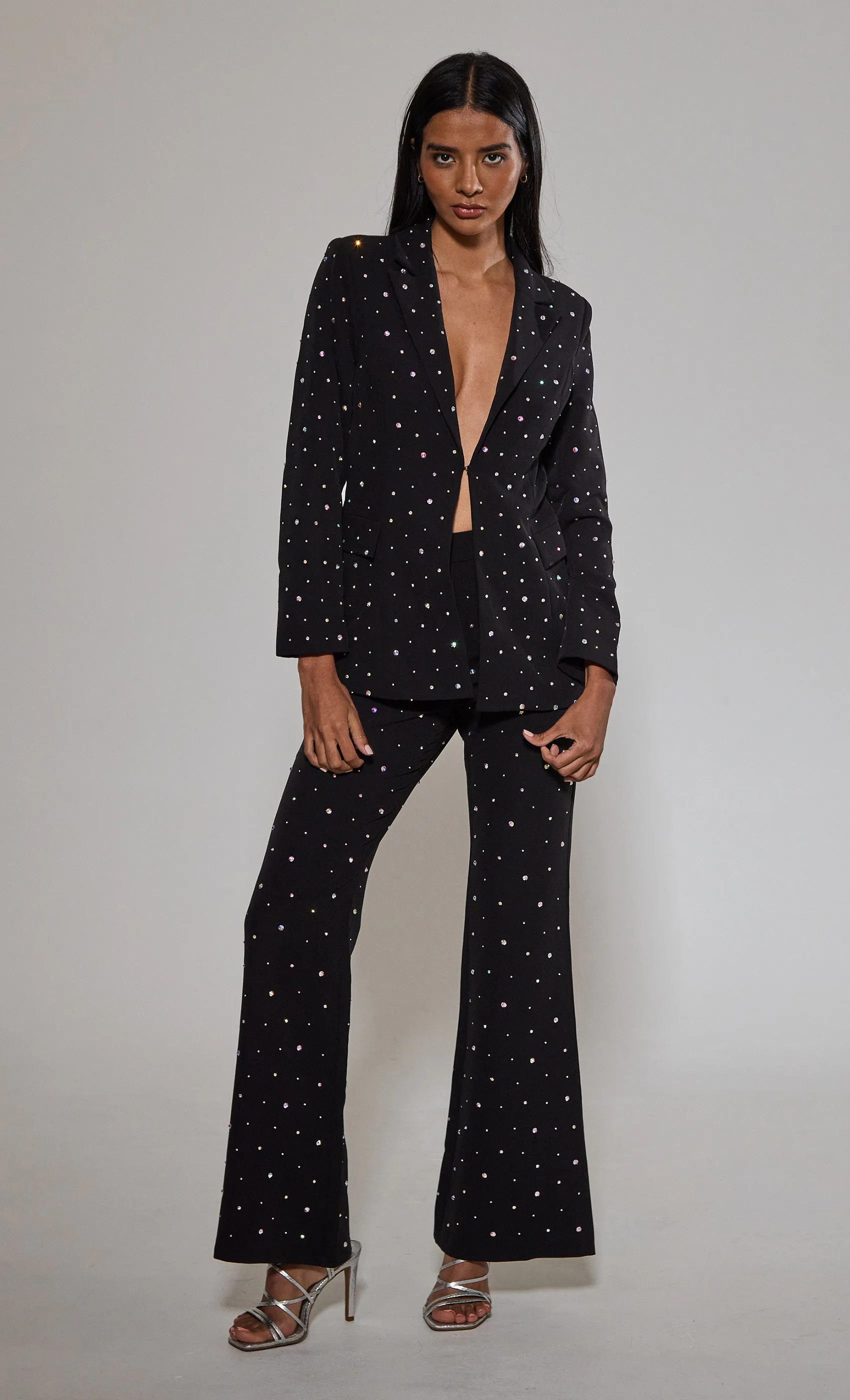 Black Diamante Embellished Tailored Blazer