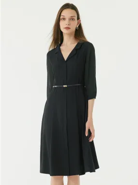 Black Gathered Waist Midi Dress