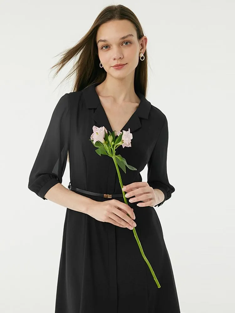 Black Gathered Waist Midi Dress