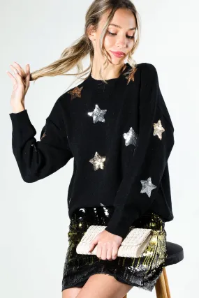 Black Star Sequin Detail Sweater Top