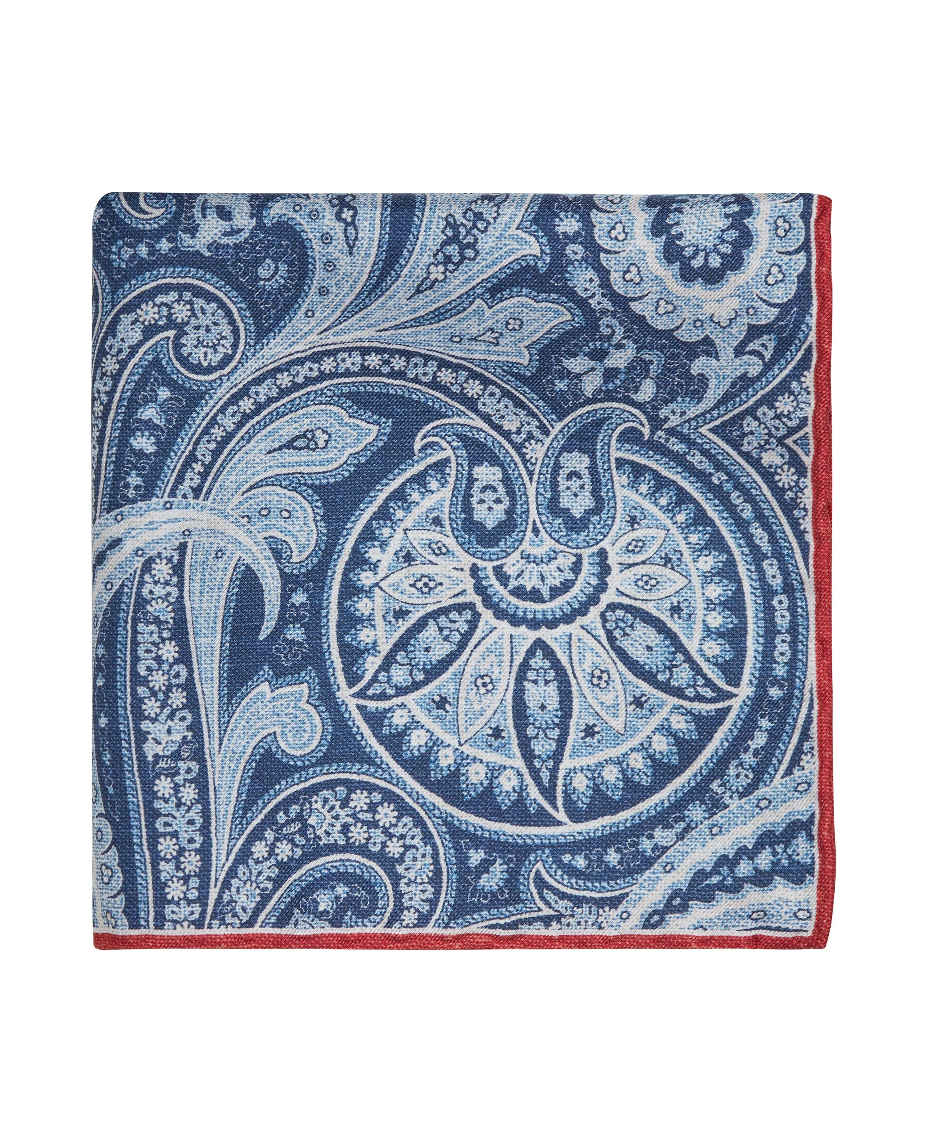 Blue Red Paisley Silk Pocket Square