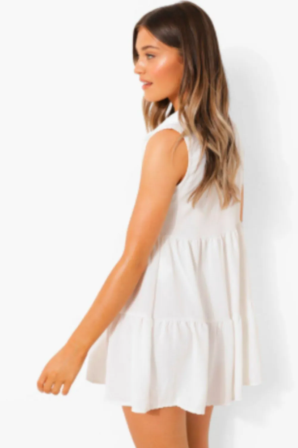 Buttoned Open Front Mini White Dress