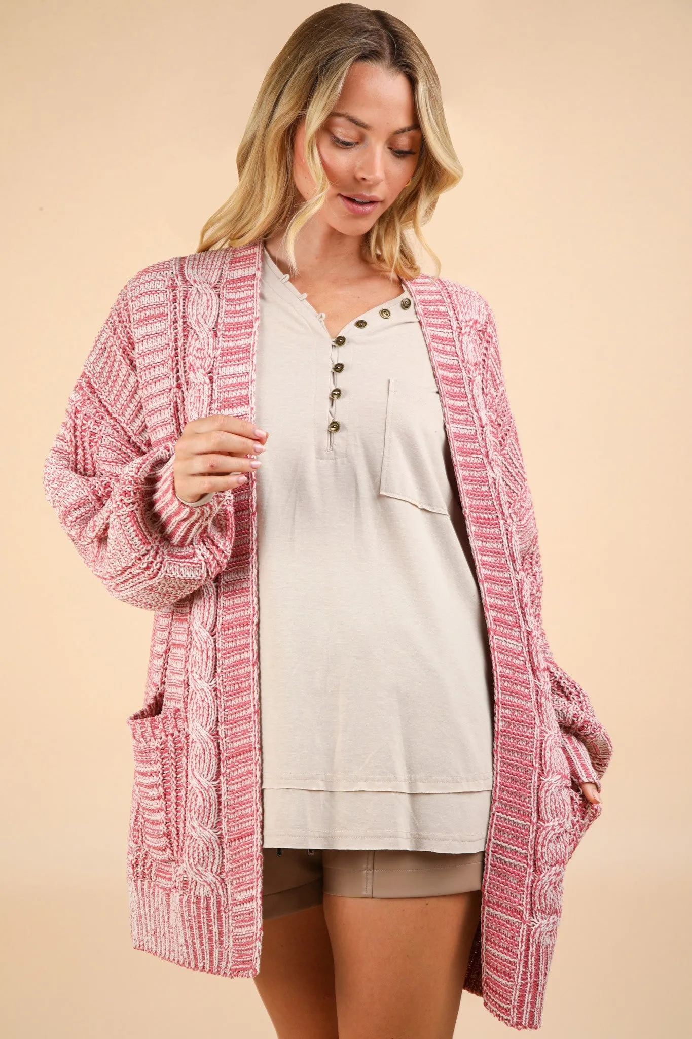 Cable Knit Open Front Cardigan