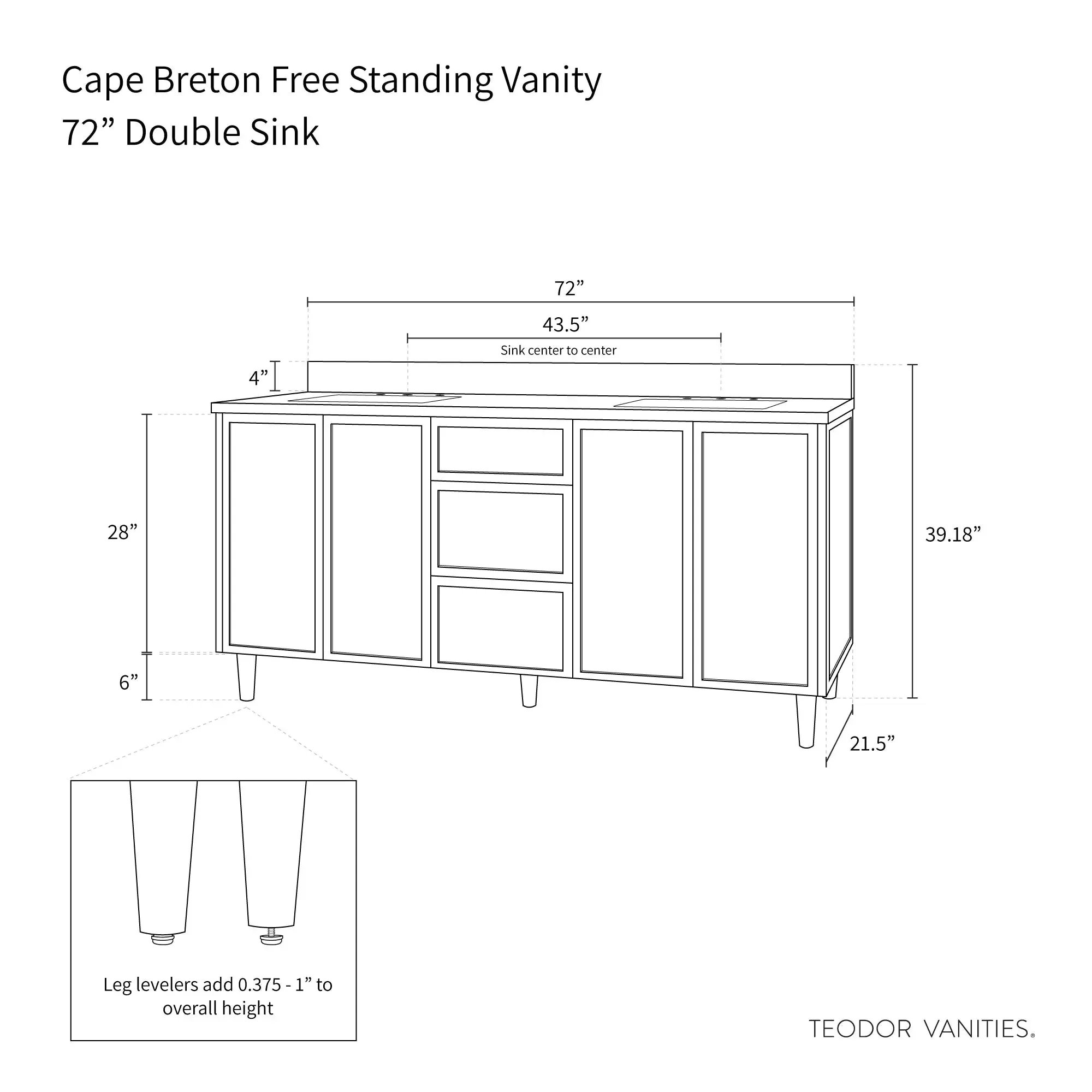 Cape Breton 72" Satin White Bathroom Vanity, Double Sink