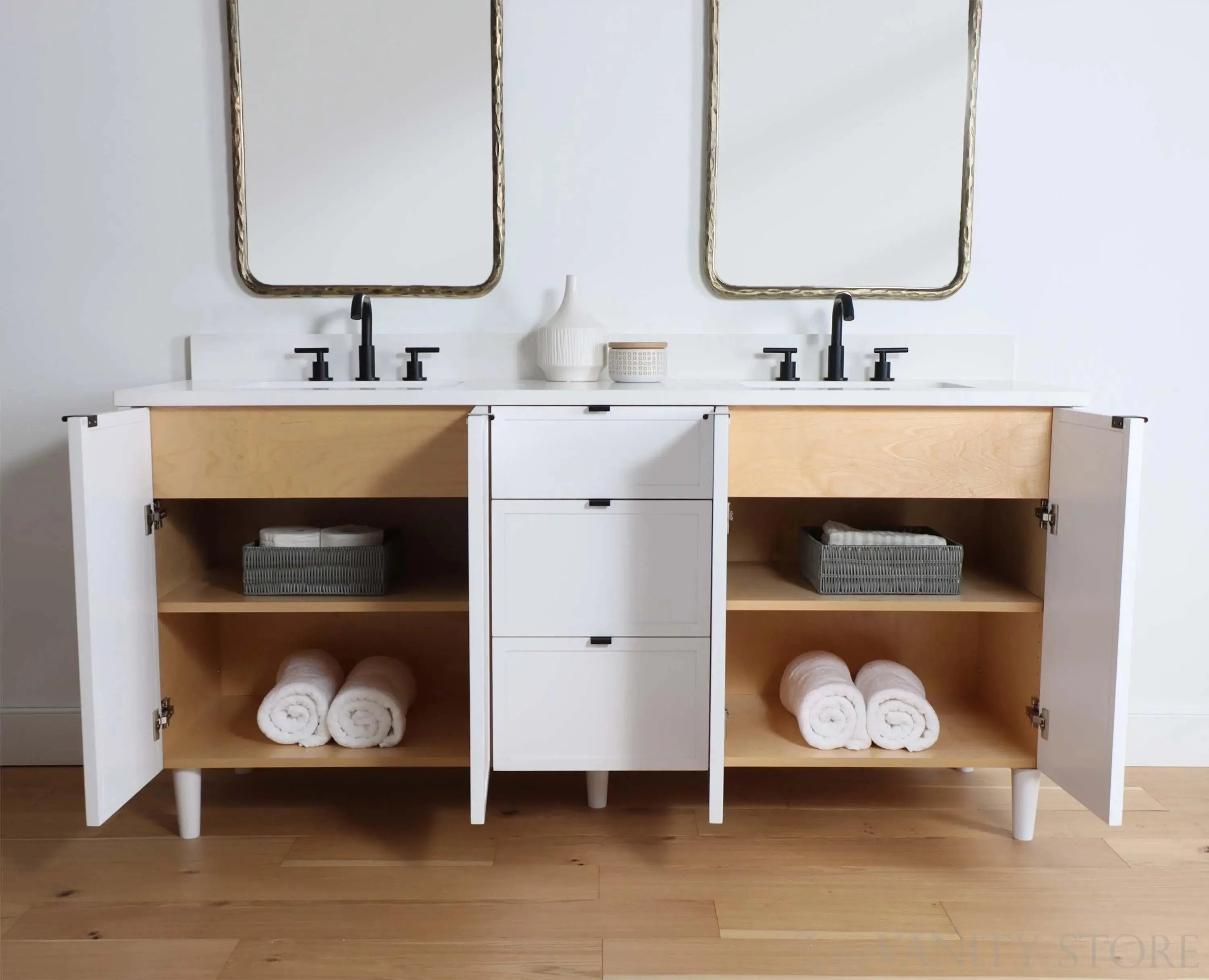 Cape Breton 72" Satin White Bathroom Vanity, Double Sink