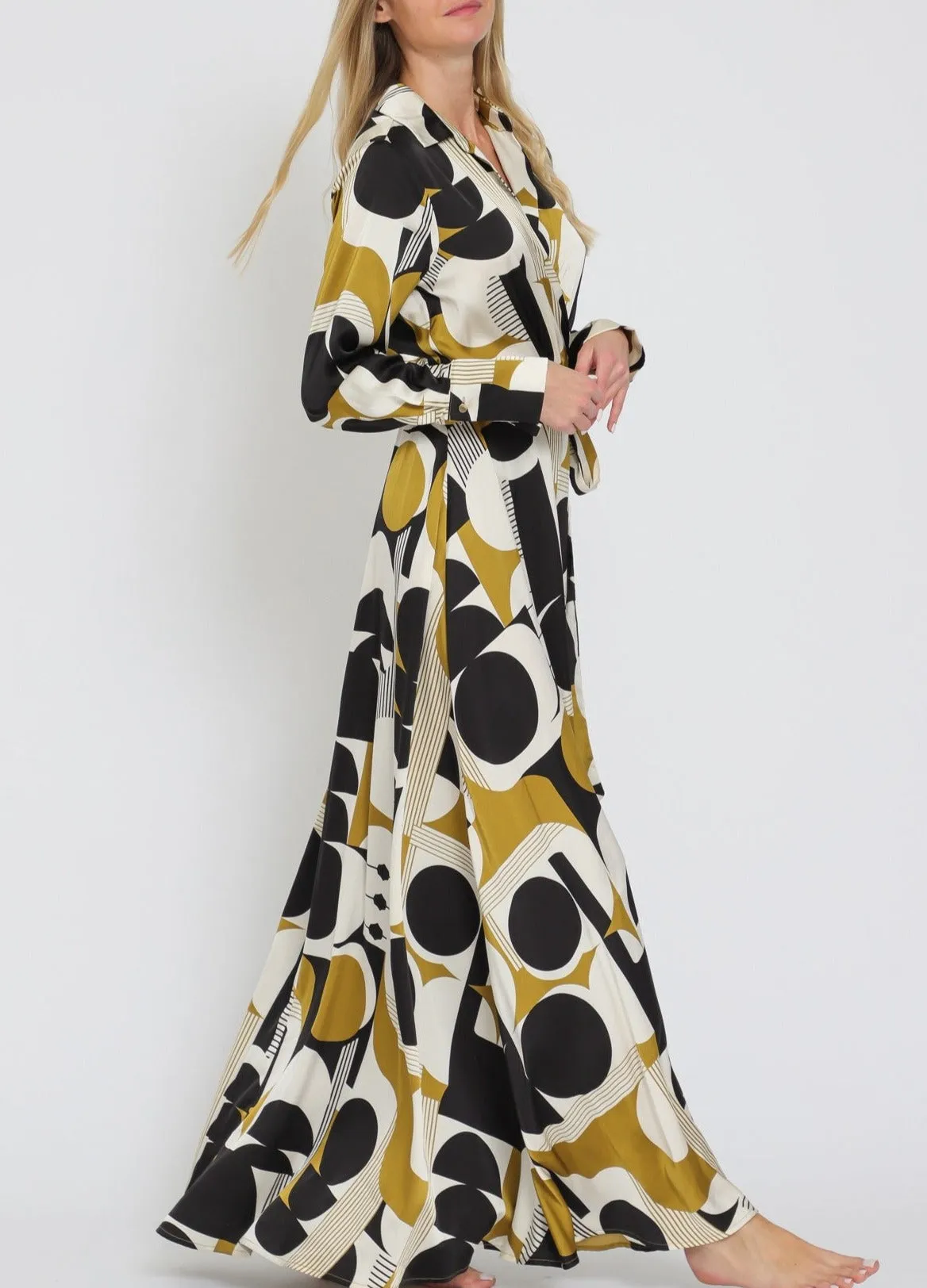 Celine Long Sleeve Abstract Wrap Maxi Dress