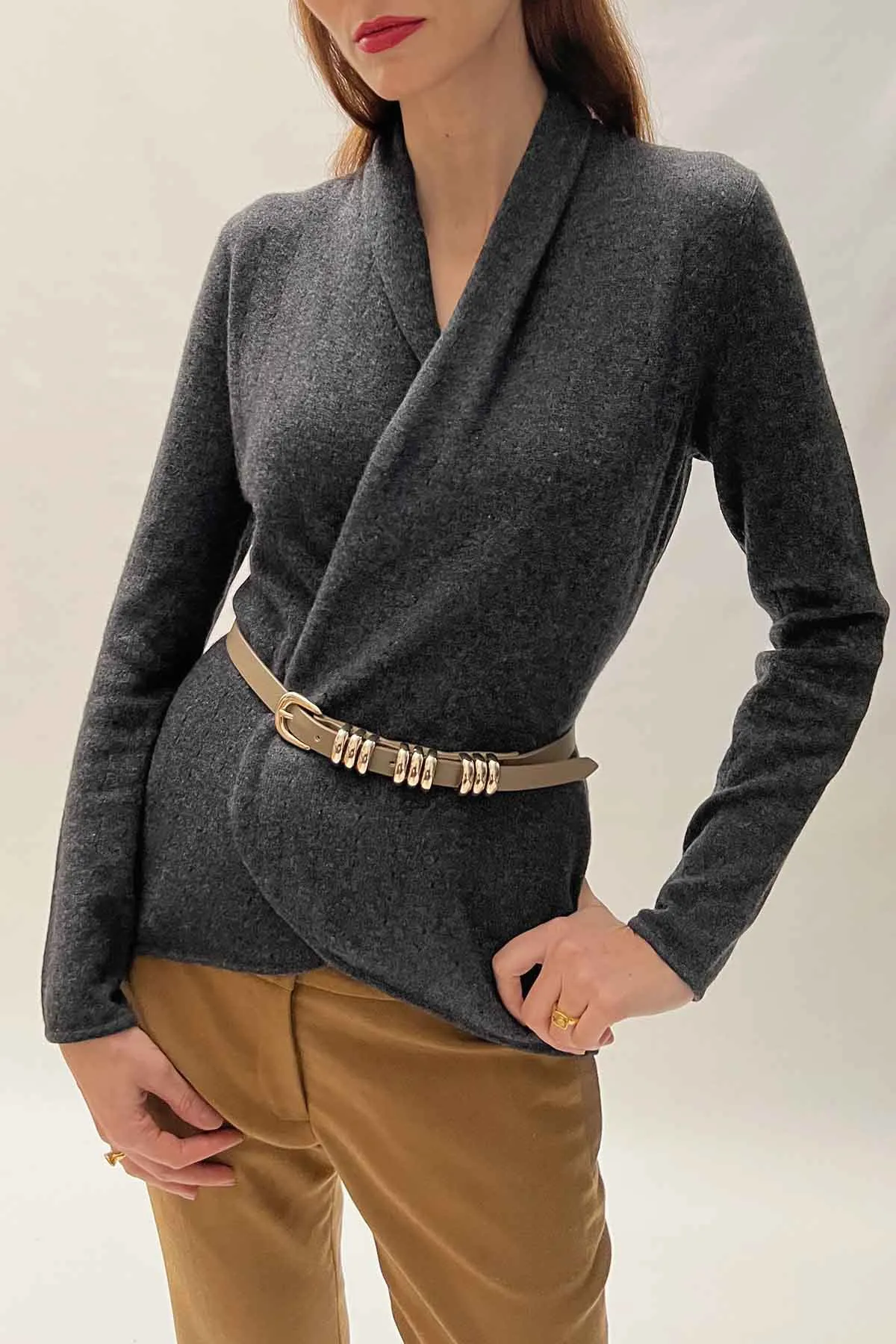 Charcoal grey Cashmere Cardigan - Pointelle