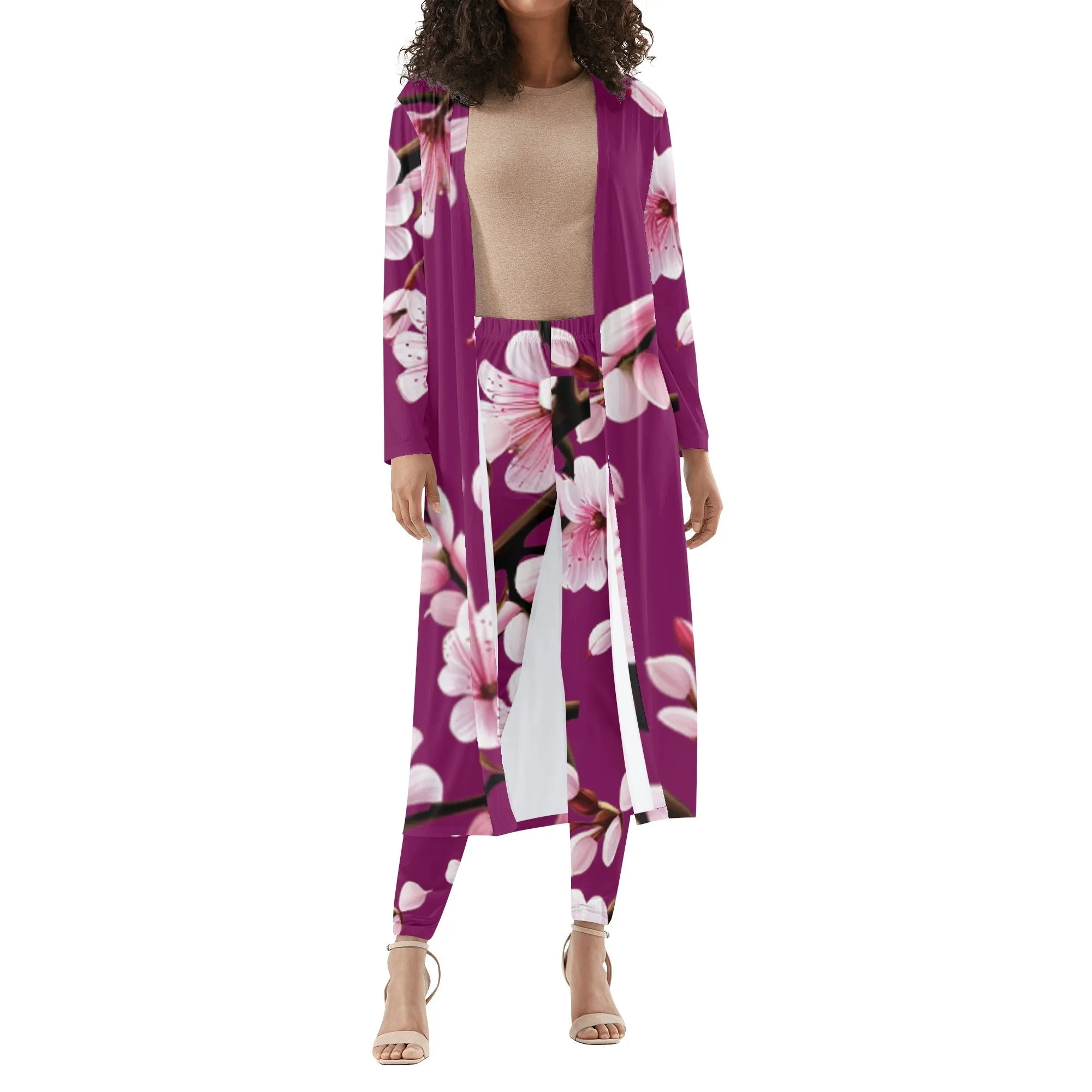 Cherry Blossom Womens Long Sleeve Cardigan and Leggings 2pcs - 4 colors