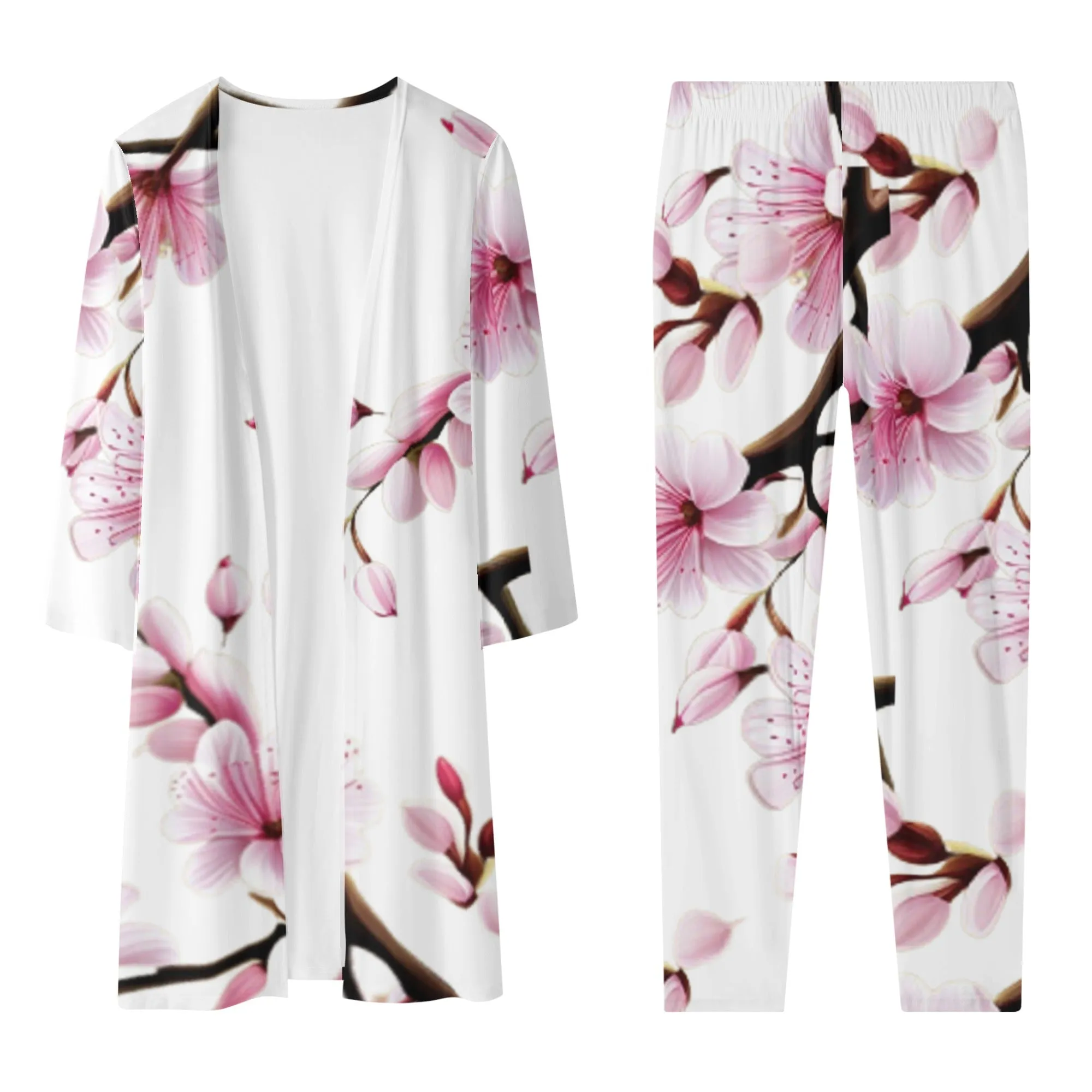 Cherry Blossom Womens Long Sleeve Cardigan and Leggings 2pcs - 4 colors