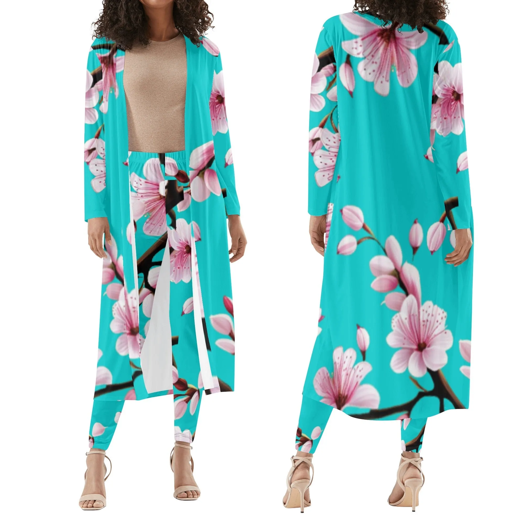 Cherry Blossom Womens Long Sleeve Cardigan and Leggings 2pcs - 4 colors