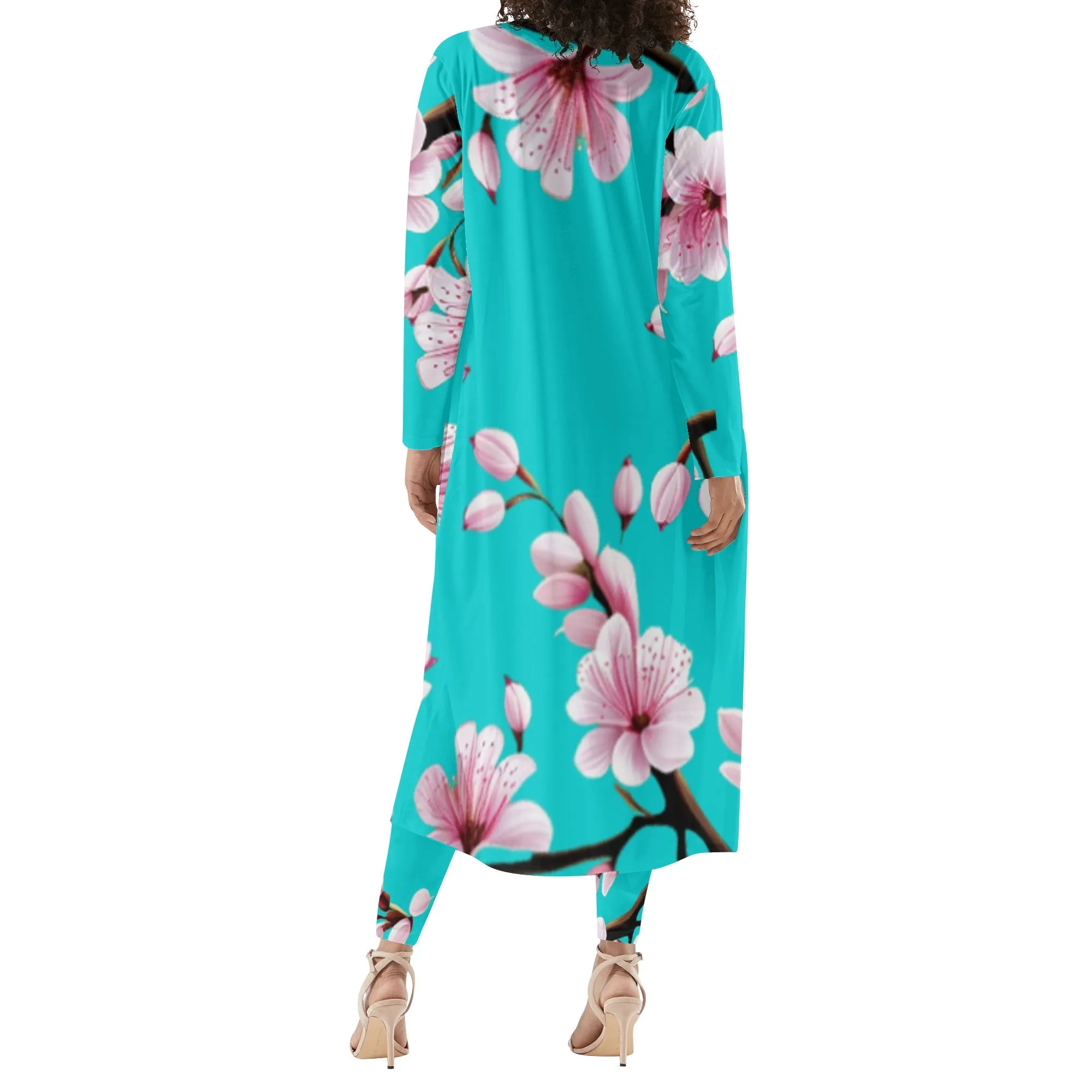 Cherry Blossom Womens Long Sleeve Cardigan and Leggings 2pcs - 4 colors