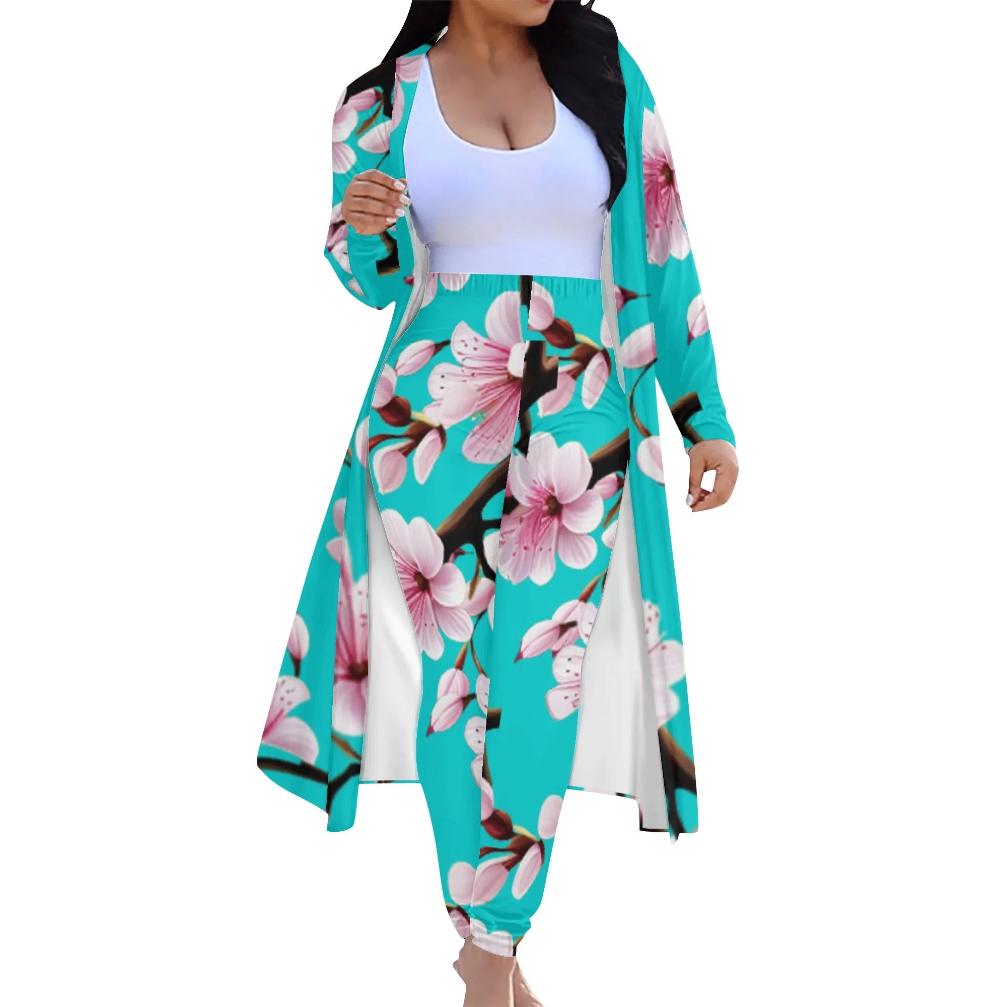 Cherry Blossom Womens Long Sleeve Cardigan and Leggings 2pcs - 4 colors