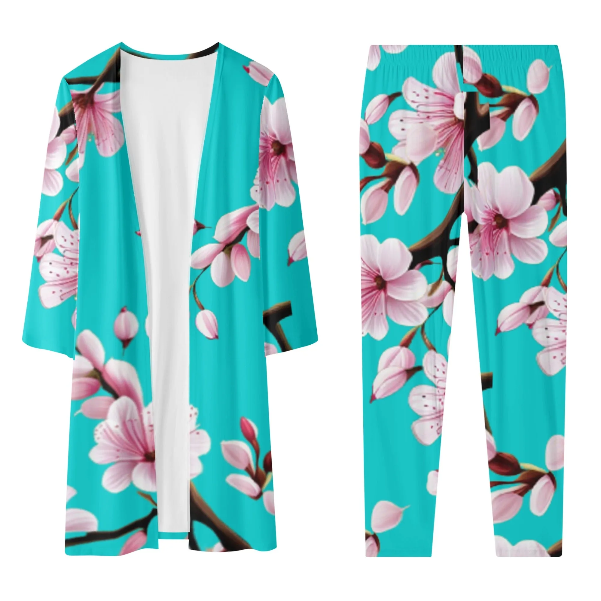 Cherry Blossom Womens Long Sleeve Cardigan and Leggings 2pcs - 4 colors