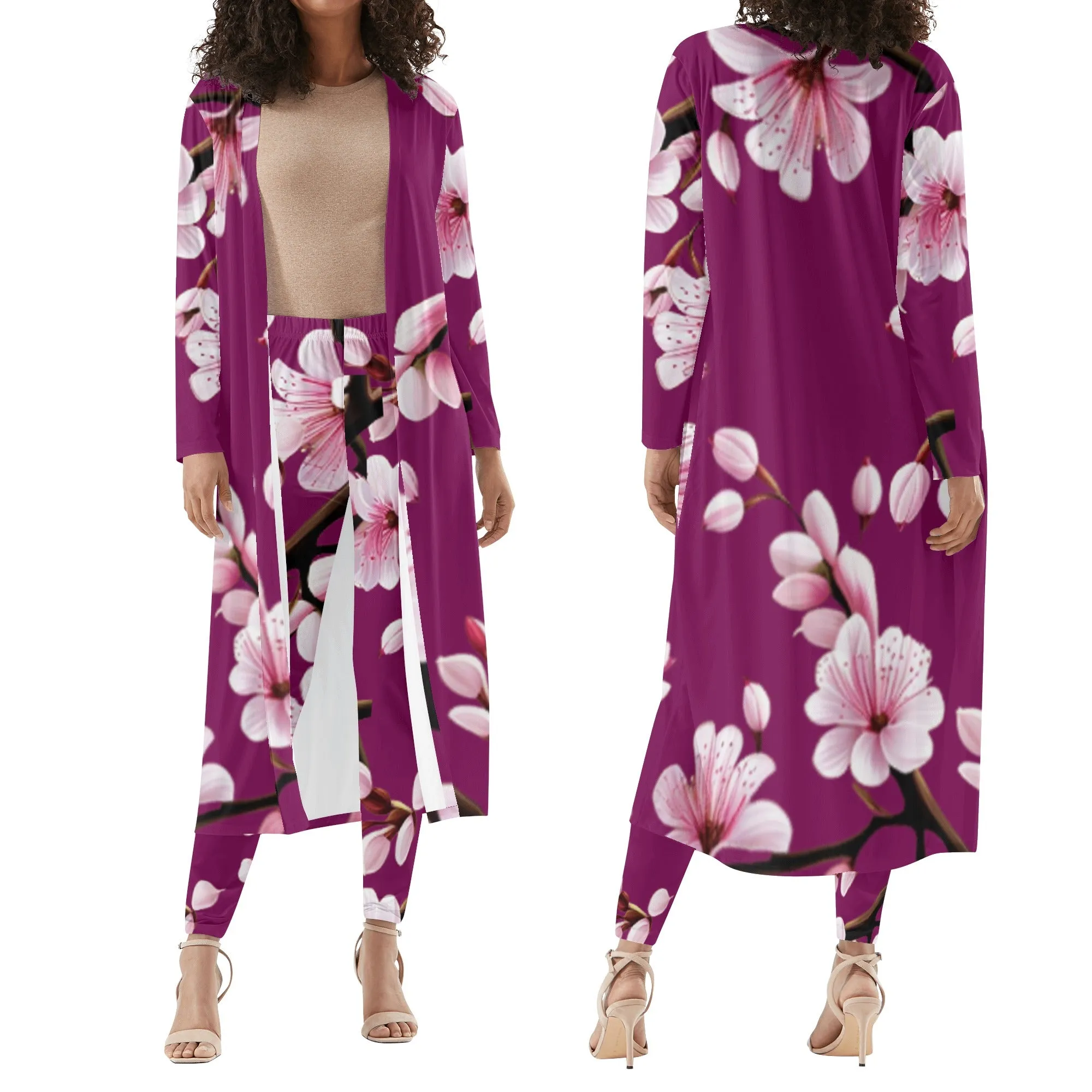 Cherry Blossom Womens Long Sleeve Cardigan and Leggings 2pcs - 4 colors