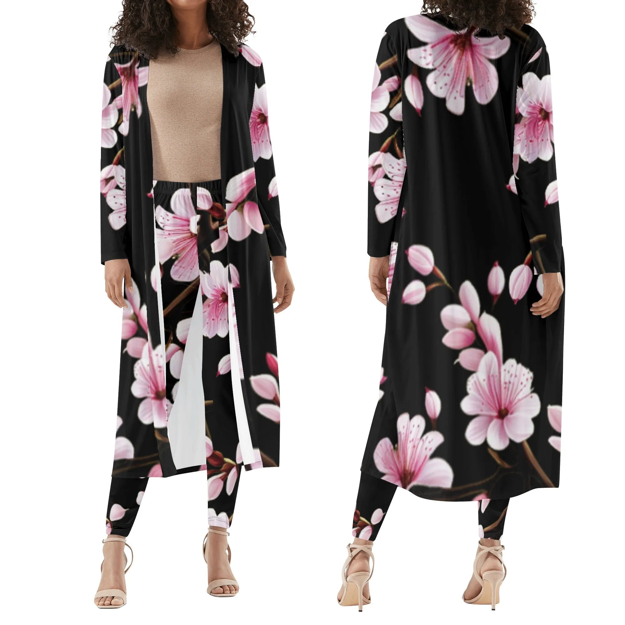 Cherry Blossom Womens Long Sleeve Cardigan and Leggings 2pcs - 4 colors