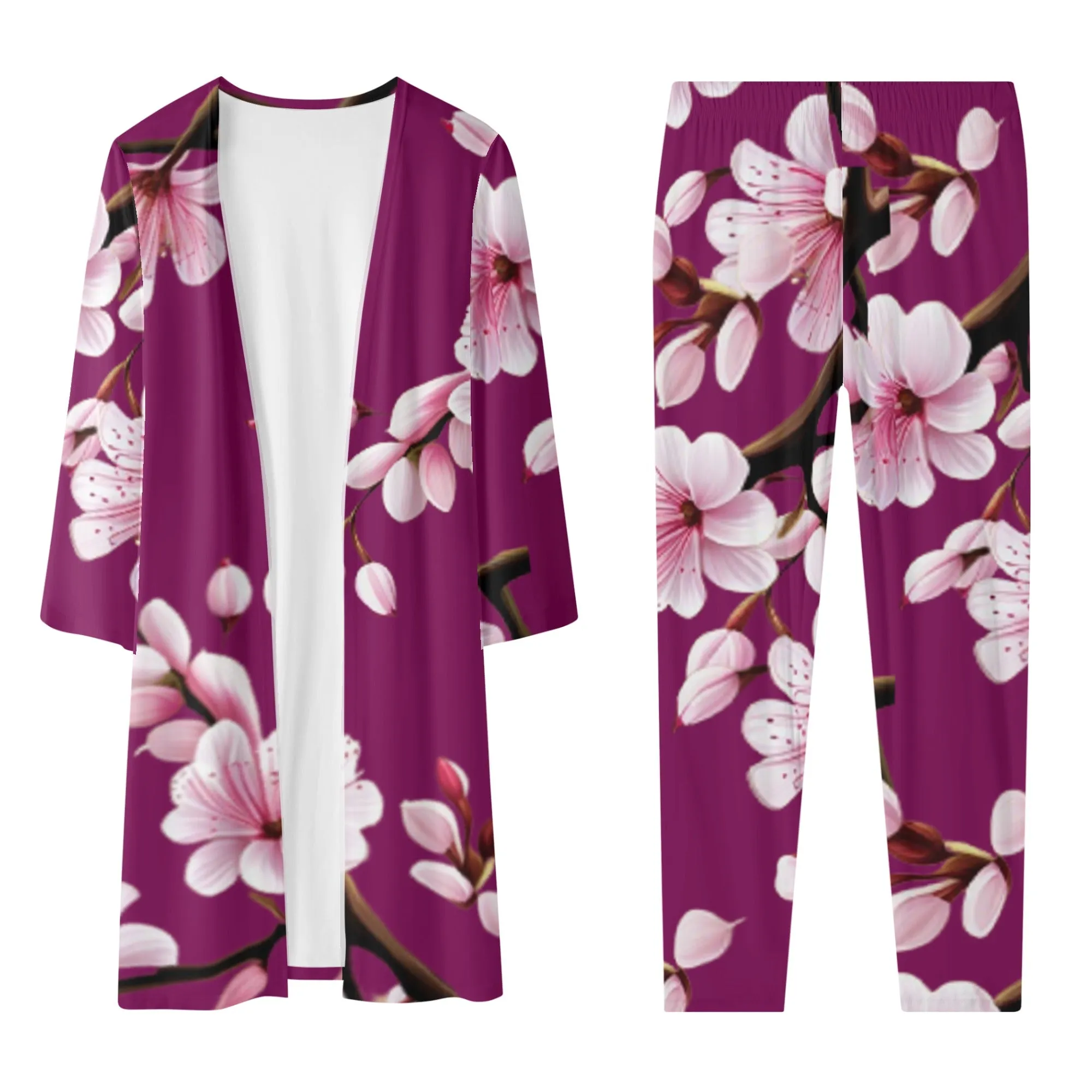 Cherry Blossom Womens Long Sleeve Cardigan and Leggings 2pcs - 4 colors