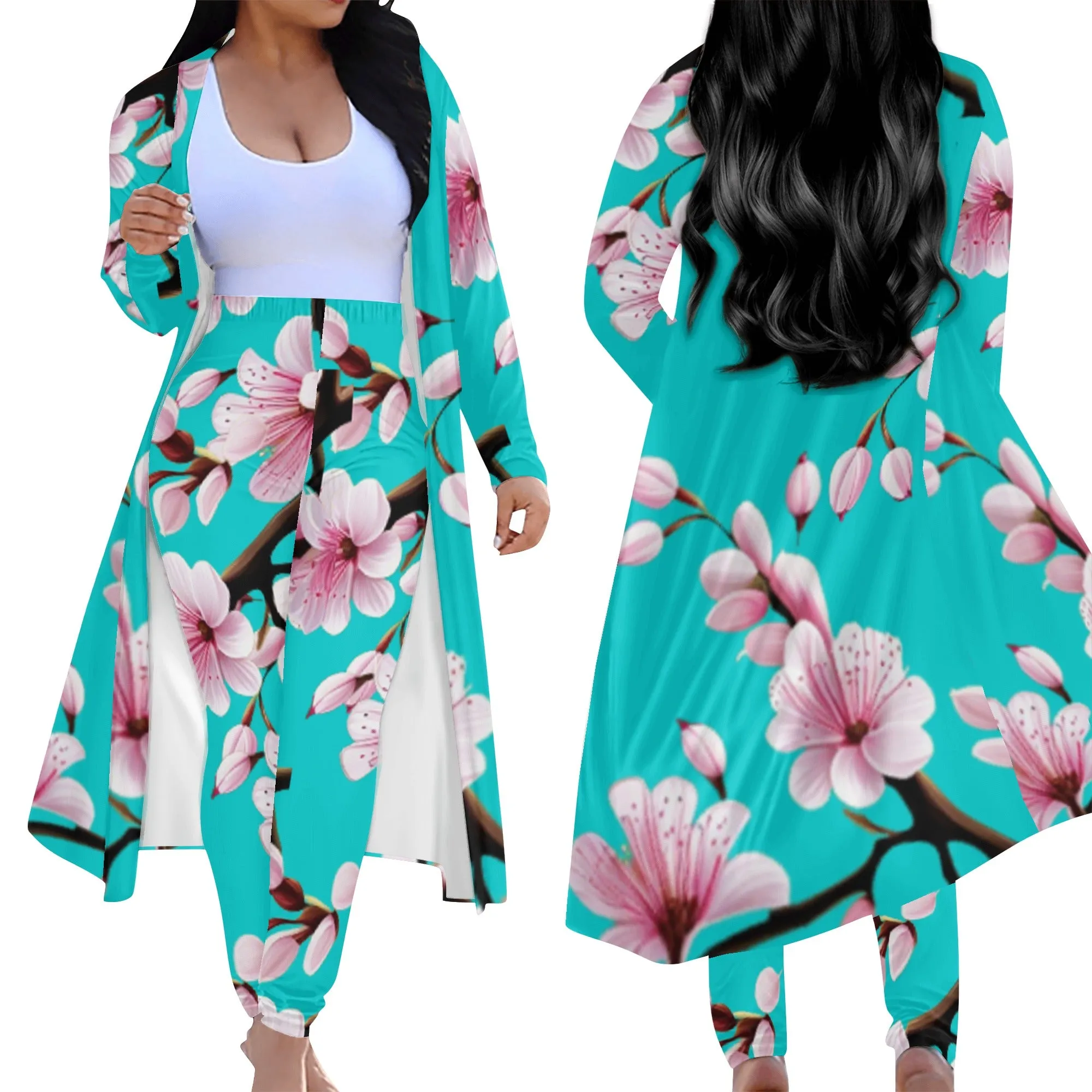 Cherry Blossom Womens Long Sleeve Cardigan and Leggings 2pcs - 4 colors