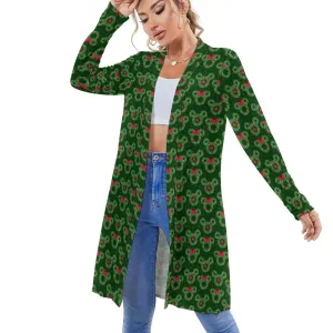 Christmas Wreaths Women's Mid-Length Cardigan