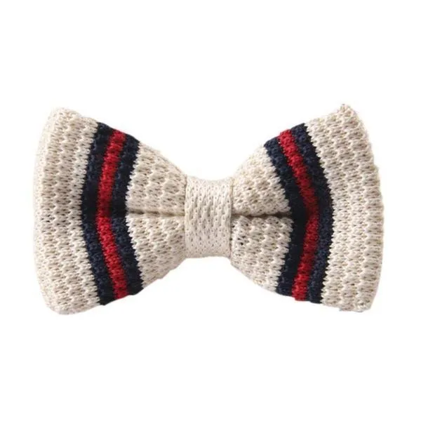 Classy Men Knitted Bow Tie White/Red