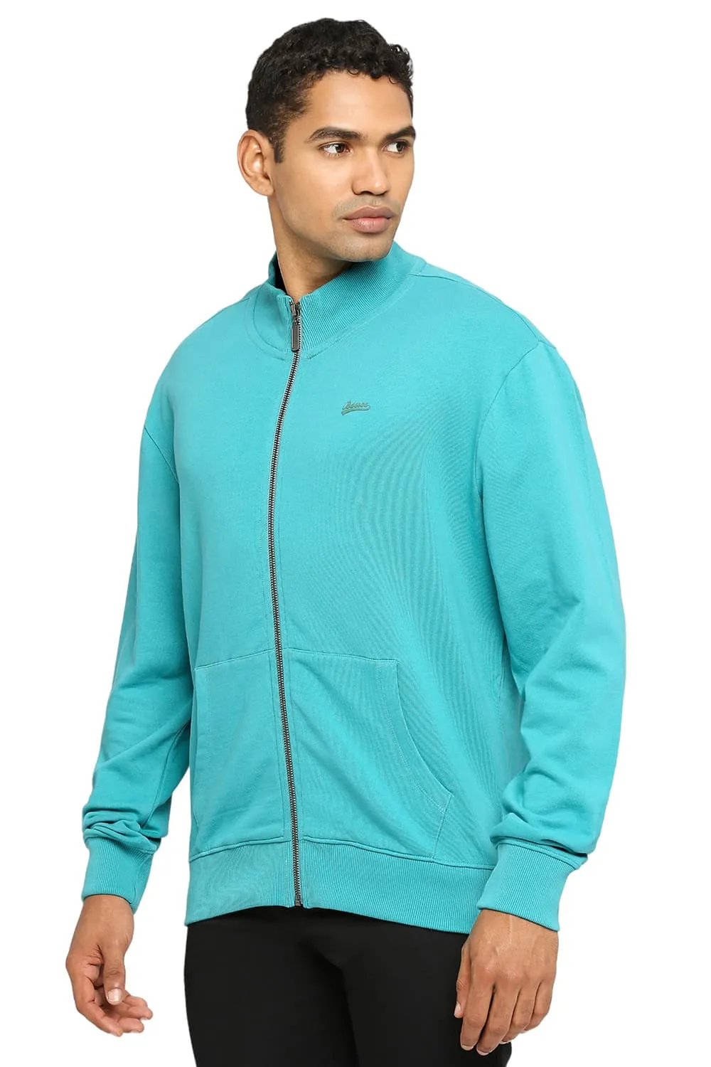 Comfort Fit Cotton Non Brushed Fleece High Neck Jacket