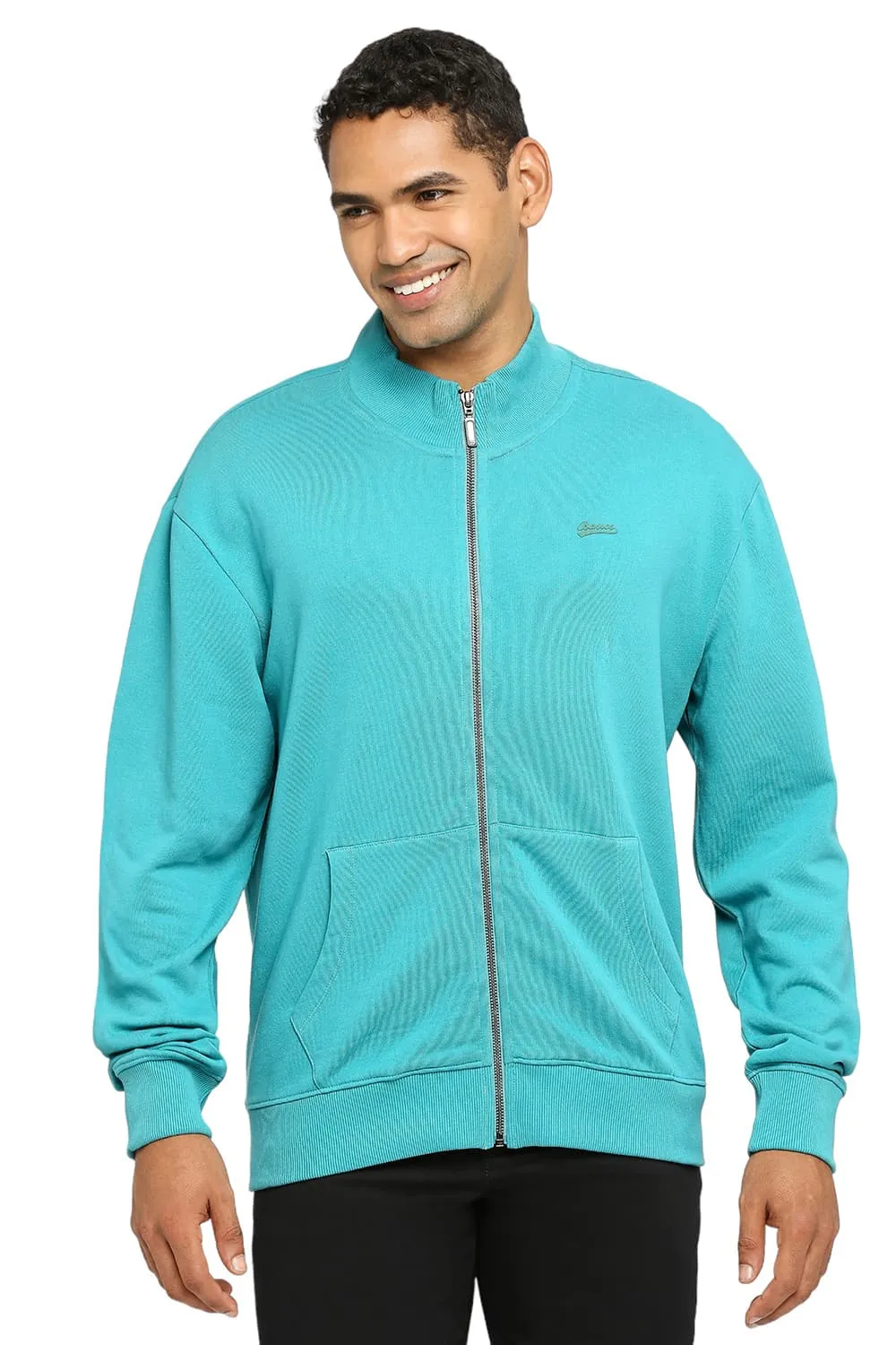 Comfort Fit Cotton Non Brushed Fleece High Neck Jacket