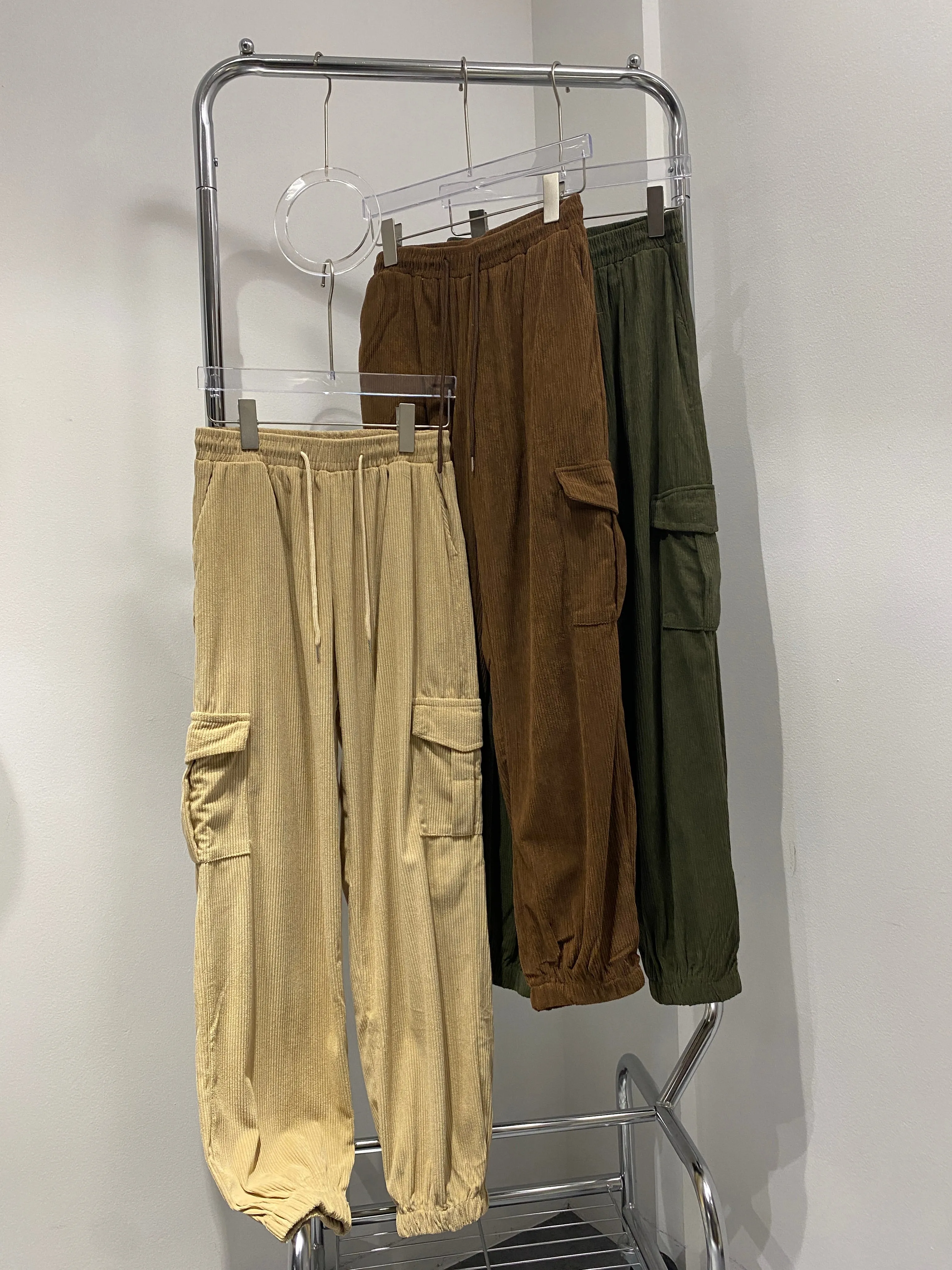 Corduroy Cargo Jogger Pants - Olive