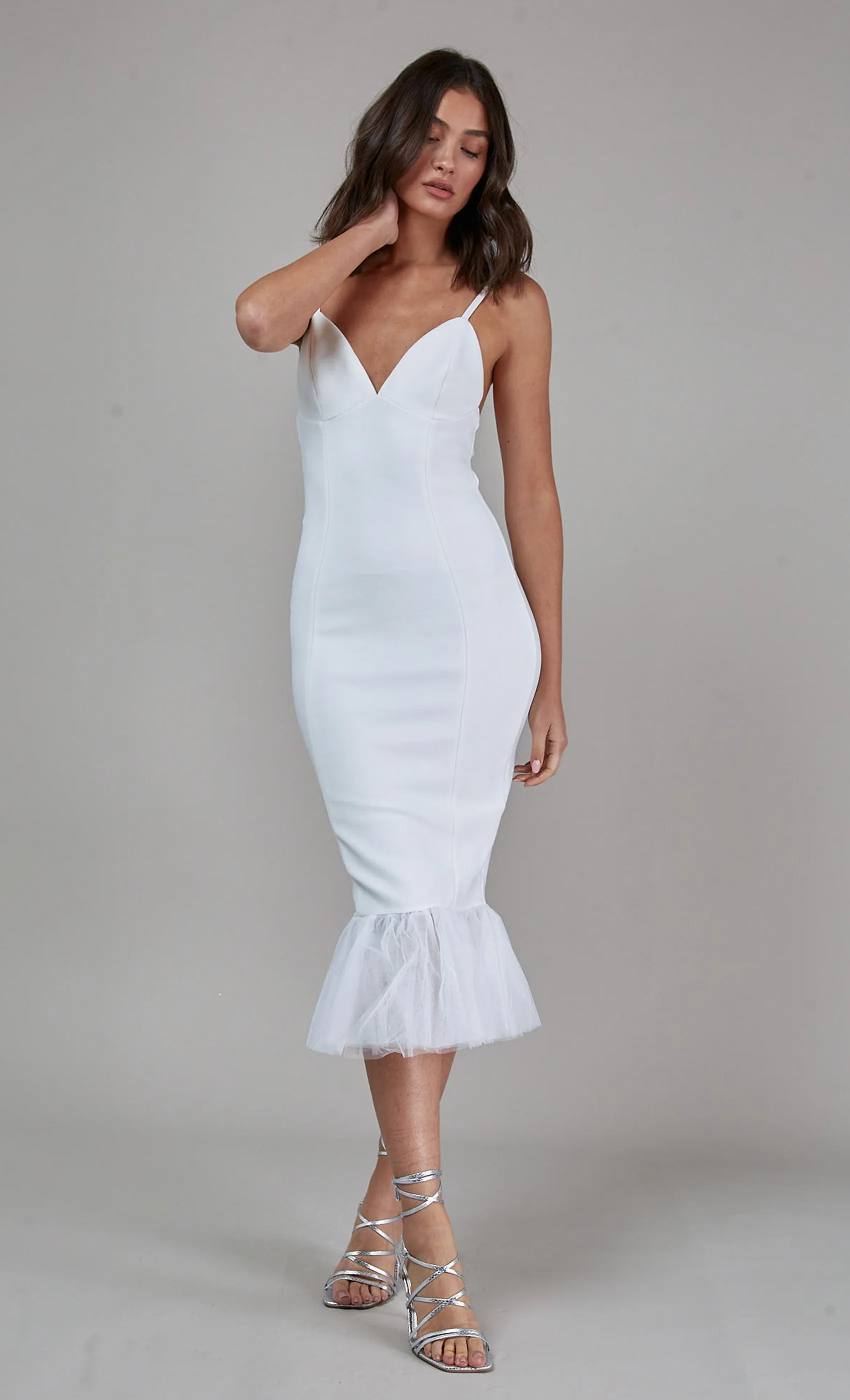 Cream Bandage Fishtail Midi Dress