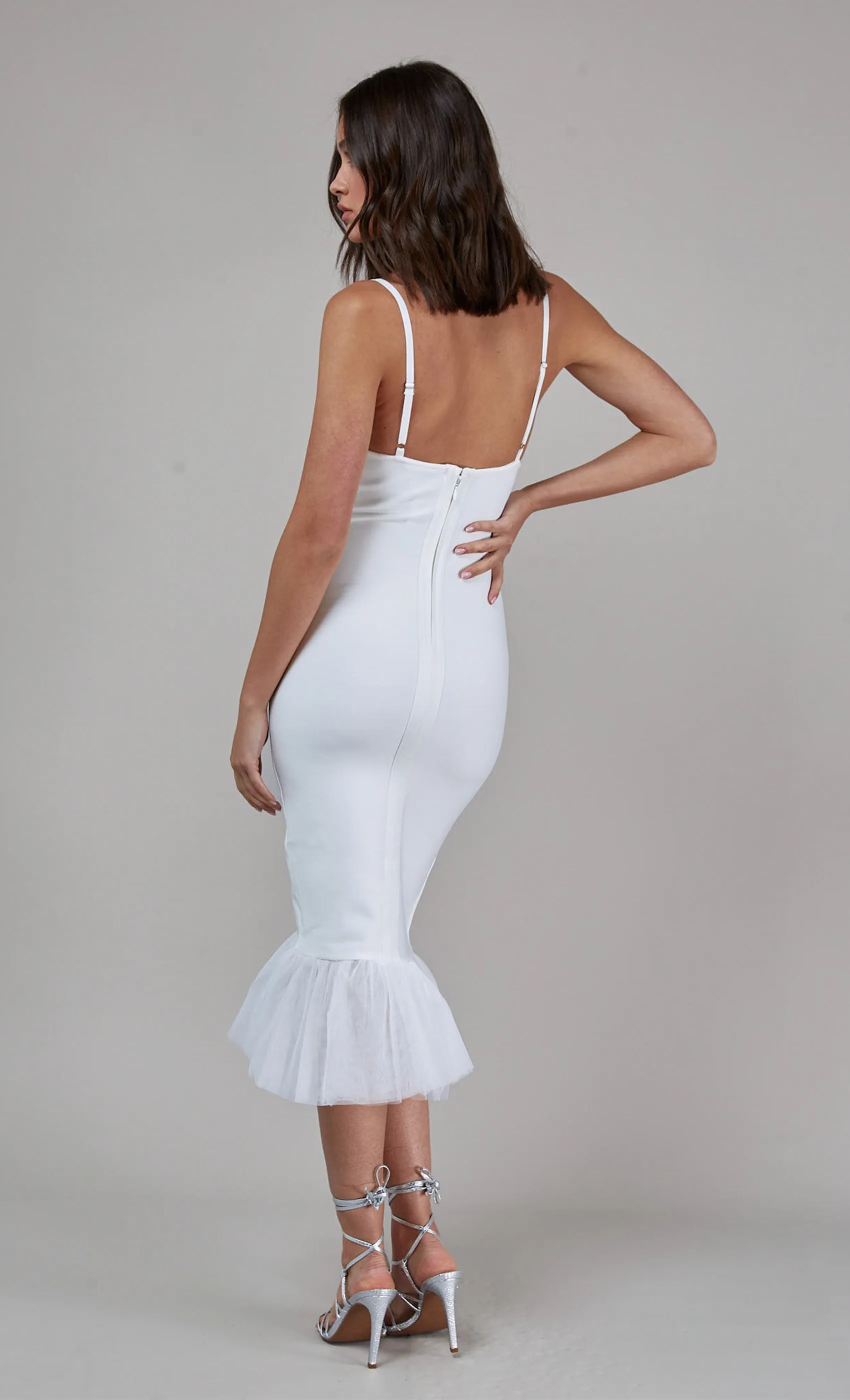 Cream Bandage Fishtail Midi Dress