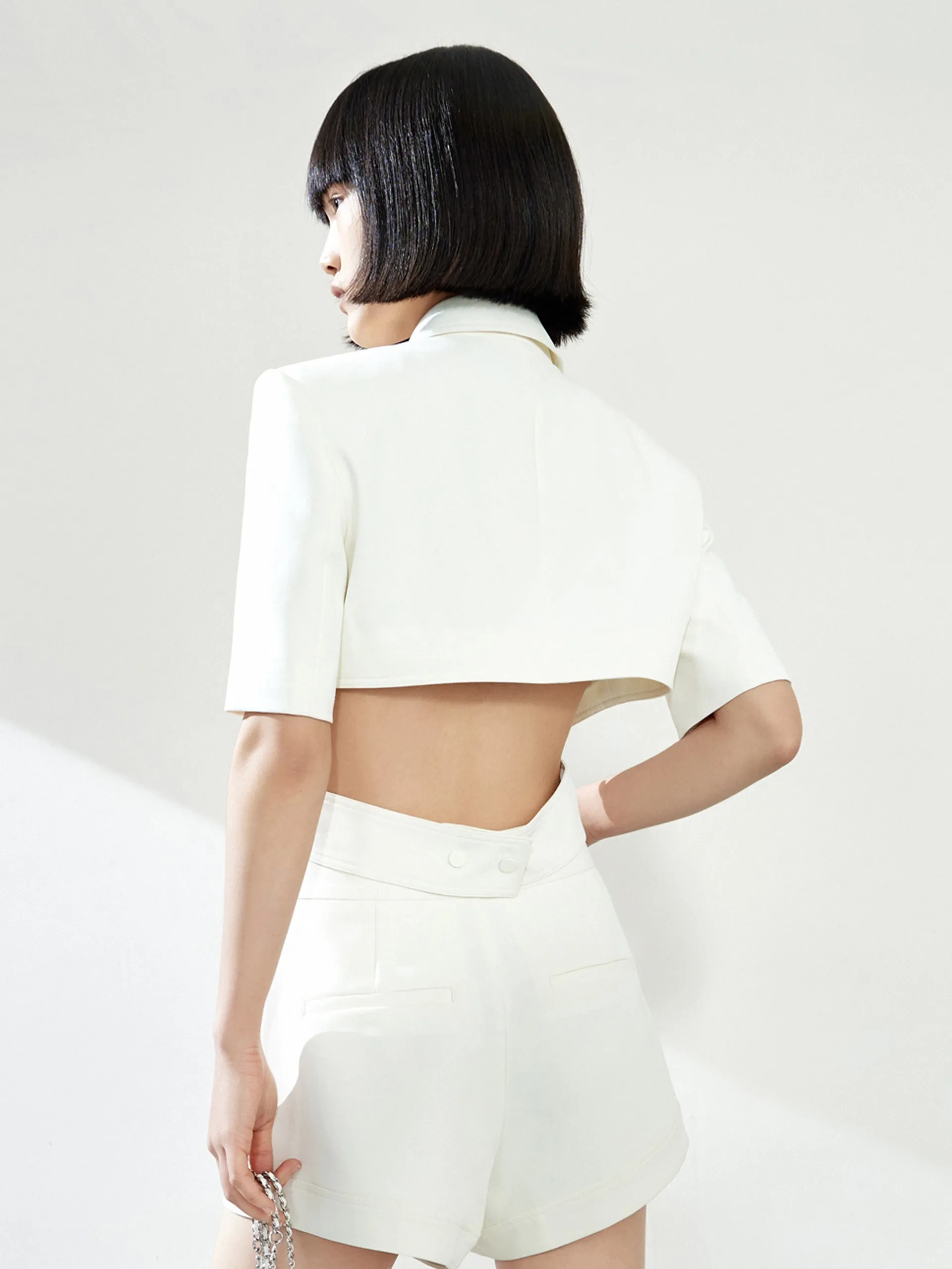 Deconstructed Cut-Out Lapel Crop Blazer