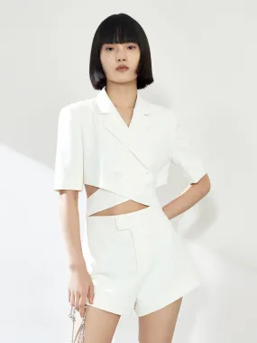 Deconstructed Cut-Out Lapel Crop Blazer