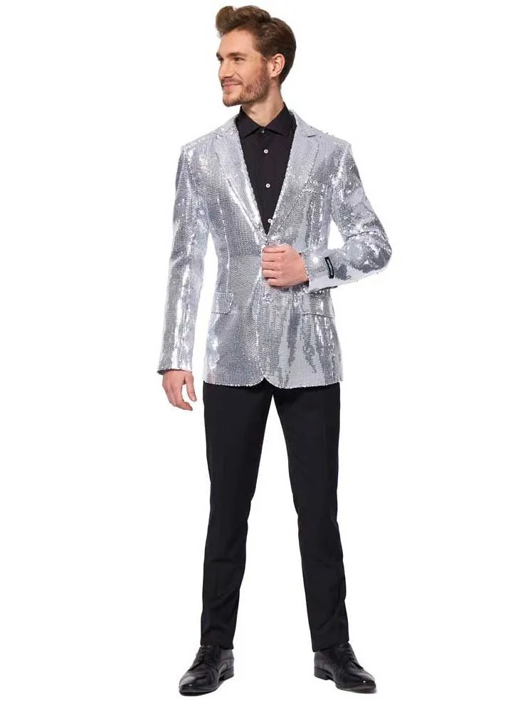 Deluxe Silver Sequinned Mens Suitmeister Costume Jacket